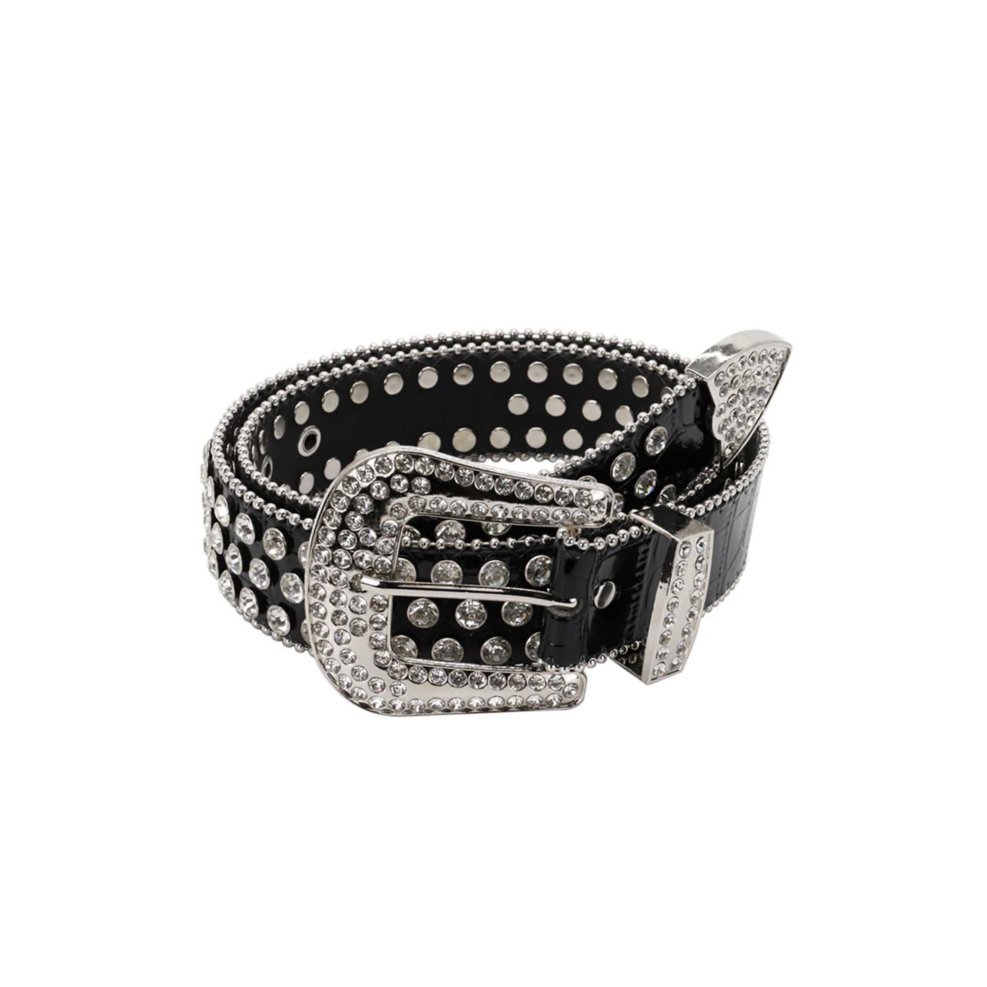 CYCYCY X ERISSTOFF Croc-Embossed Diamond Studded Leather Belt
