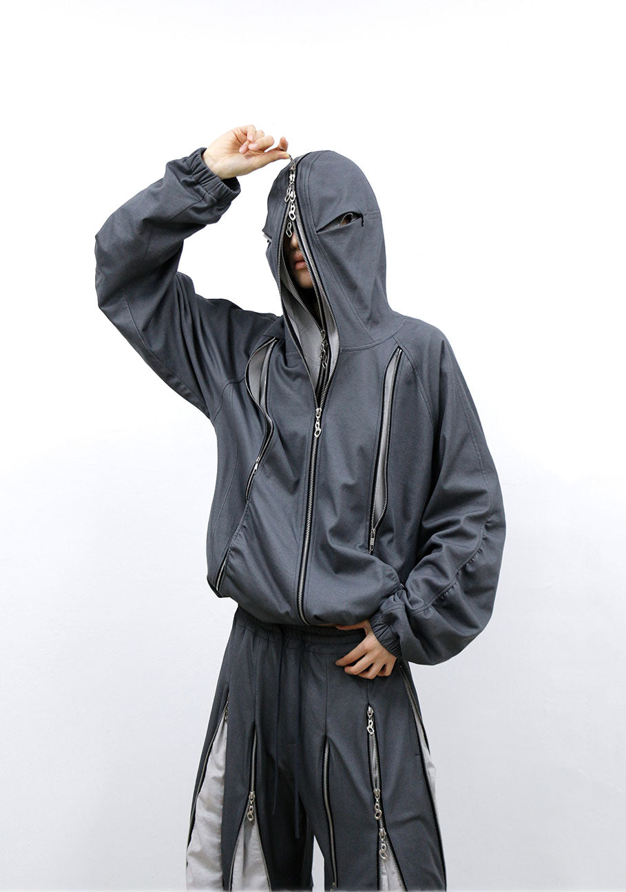 RELABEL Layered Multi-Zip Mask Hood Jacket Gray