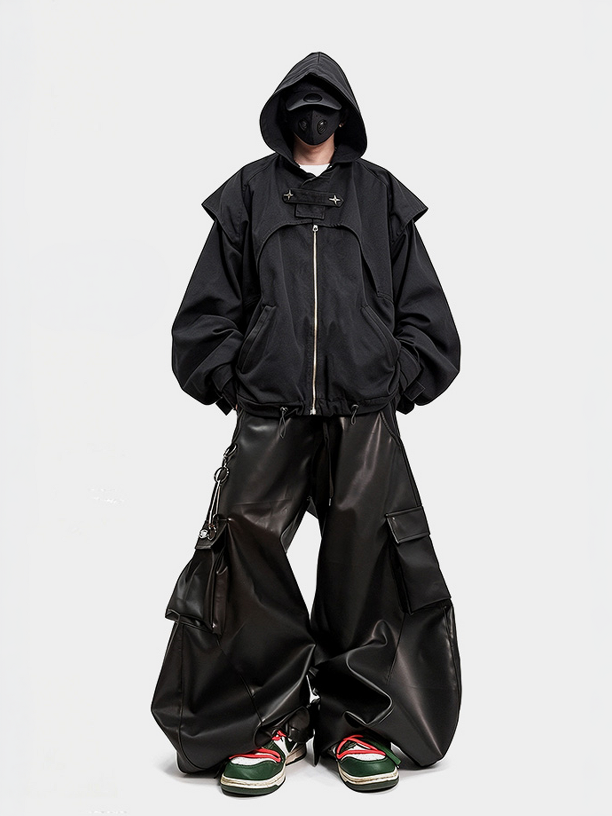 UUCSCC Faux Leather Wide-Leg Cargo Pants, premium urban and streetwear designers apparel on PROJECTISR.com, UUCSCC