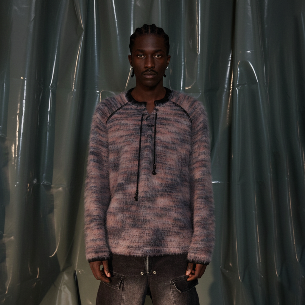 RECOVER ZONE Striped Mohair Drawstring Sweater