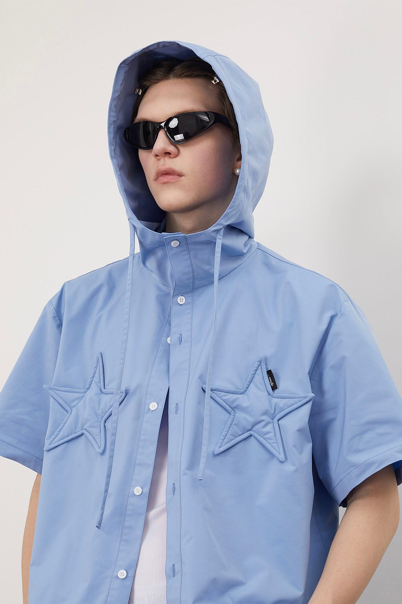 ASSEEN Star Patchwork Hooded Half Shirt, premium urban and streetwear designers apparel on PROJECTISR.com, ASSEEN