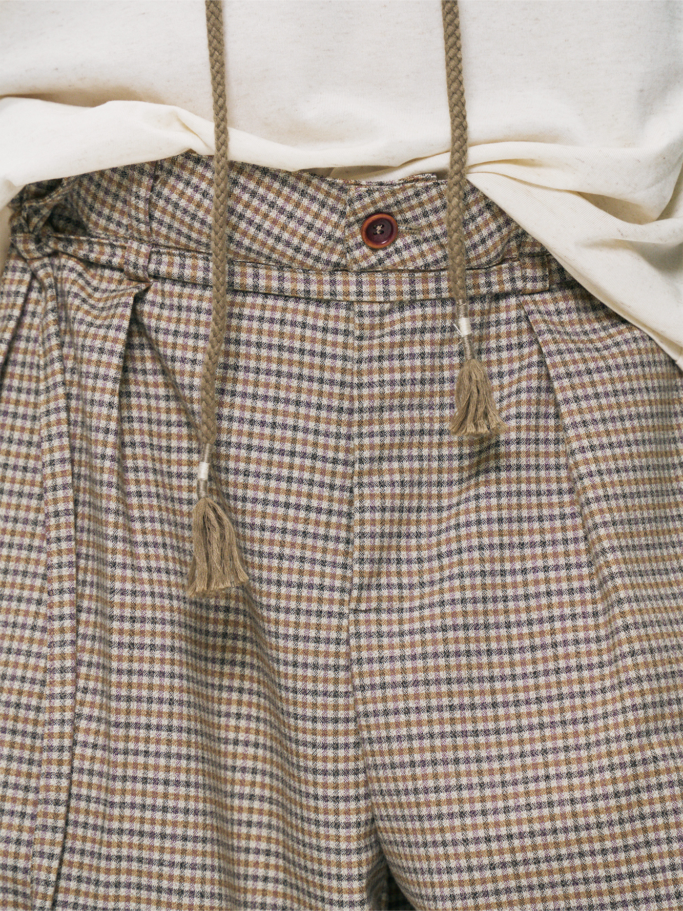 GONGHE REPUB Houndstooth Double-Pleated Tie-Waist Pants
