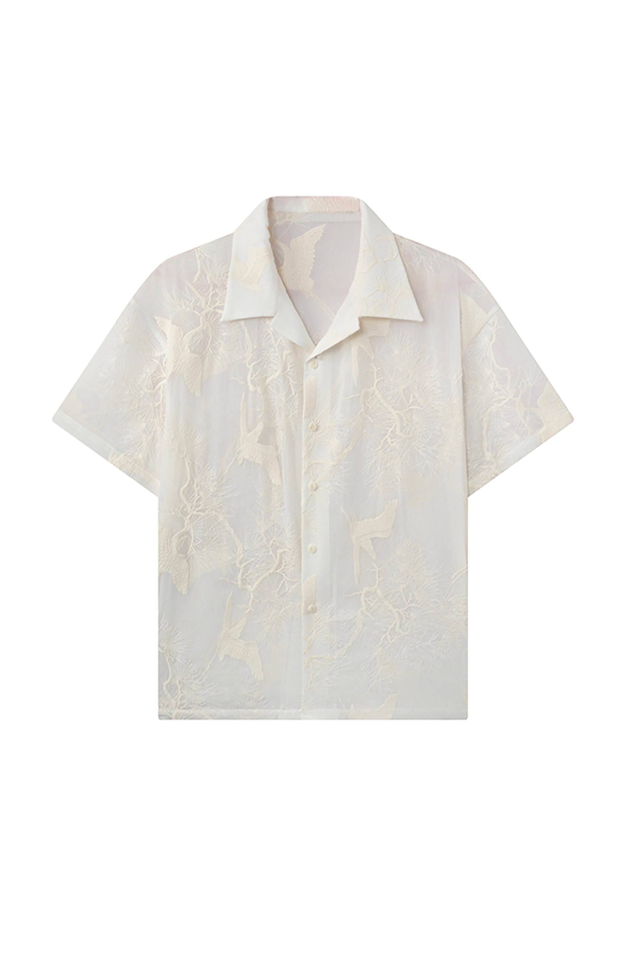 JIECHI Sheer Crane Embroidered Half Shirt, premium urban and streetwear designers apparel on PROJECTISR.com, JIECHI