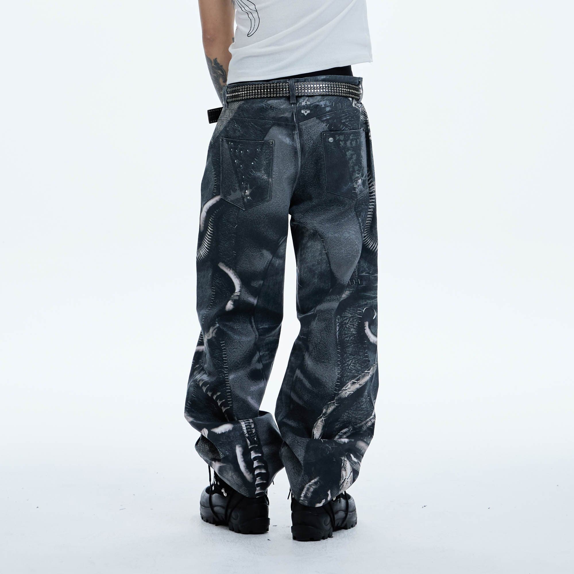DND4DES Industrial Pipe Lace-Up Graphic Baggy Jeans, premium urban and streetwear designers apparel on PROJECTISR.com, DND4DES