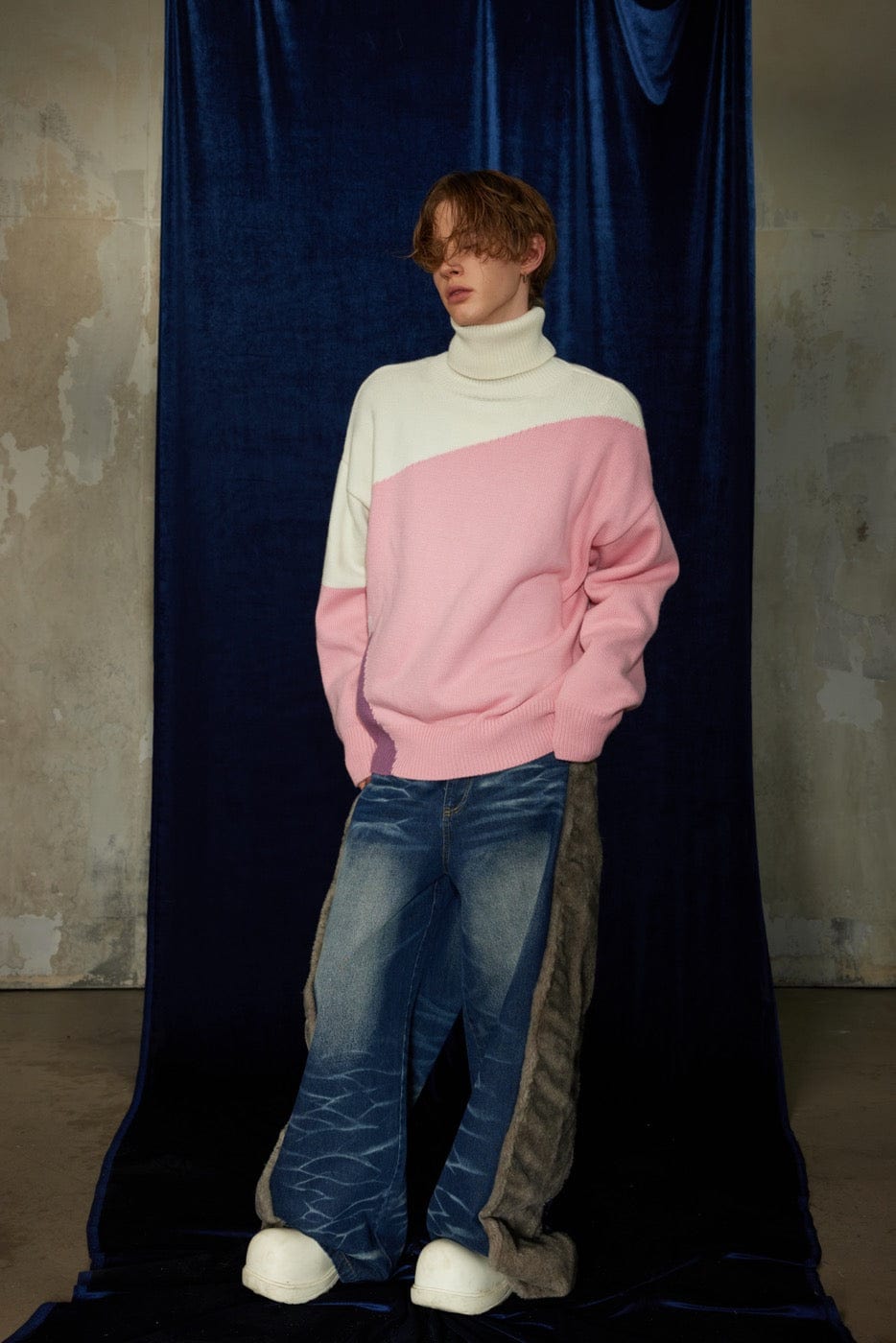 DND4DES Faux Fur Spliced Jeans, premium urban and streetwear designers apparel on PROJECTISR.com, DND4DES