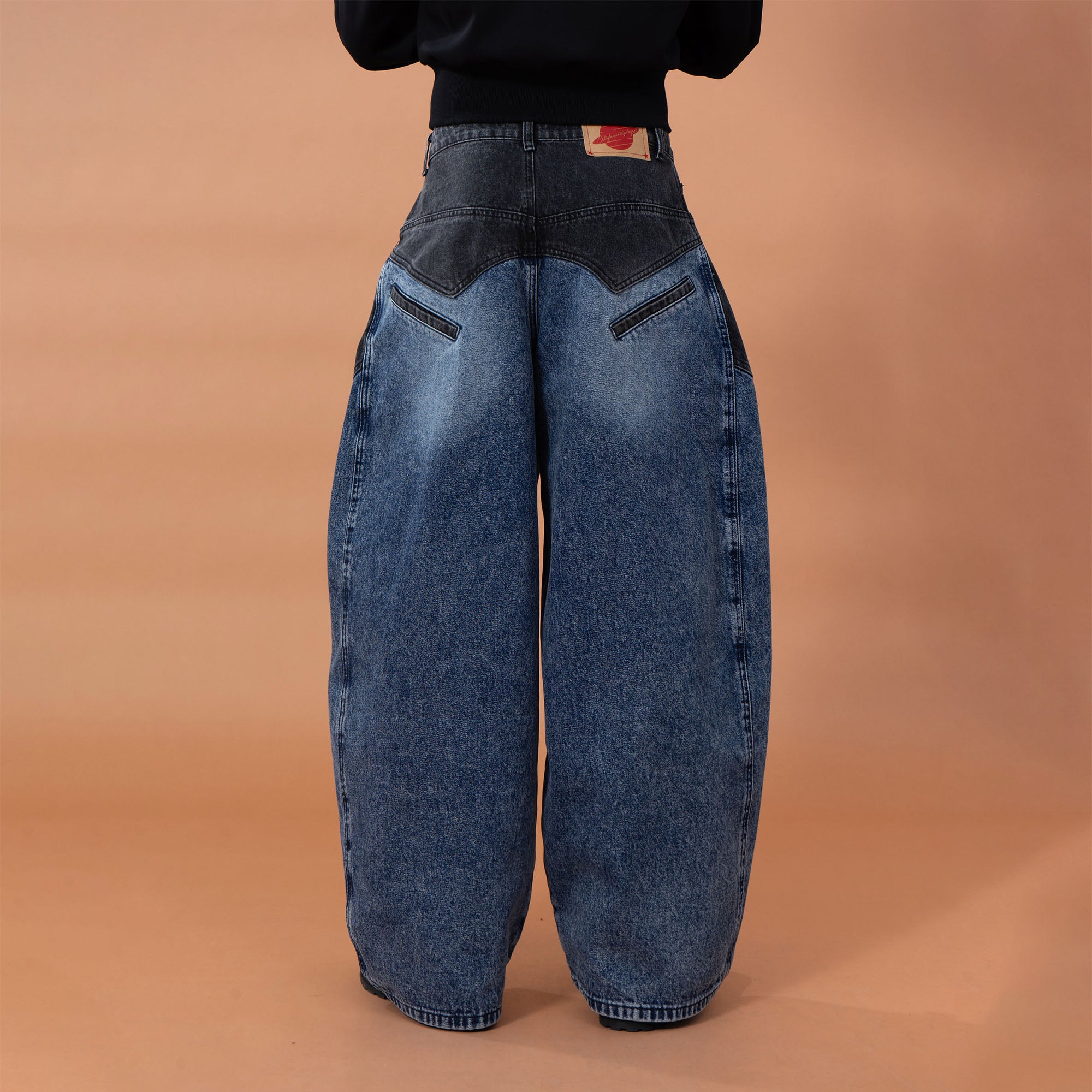 CLP Distressed Contrast-Panel Oversized Jeans, premium urban and streetwear designers apparel on PROJECTISR.com, CLP