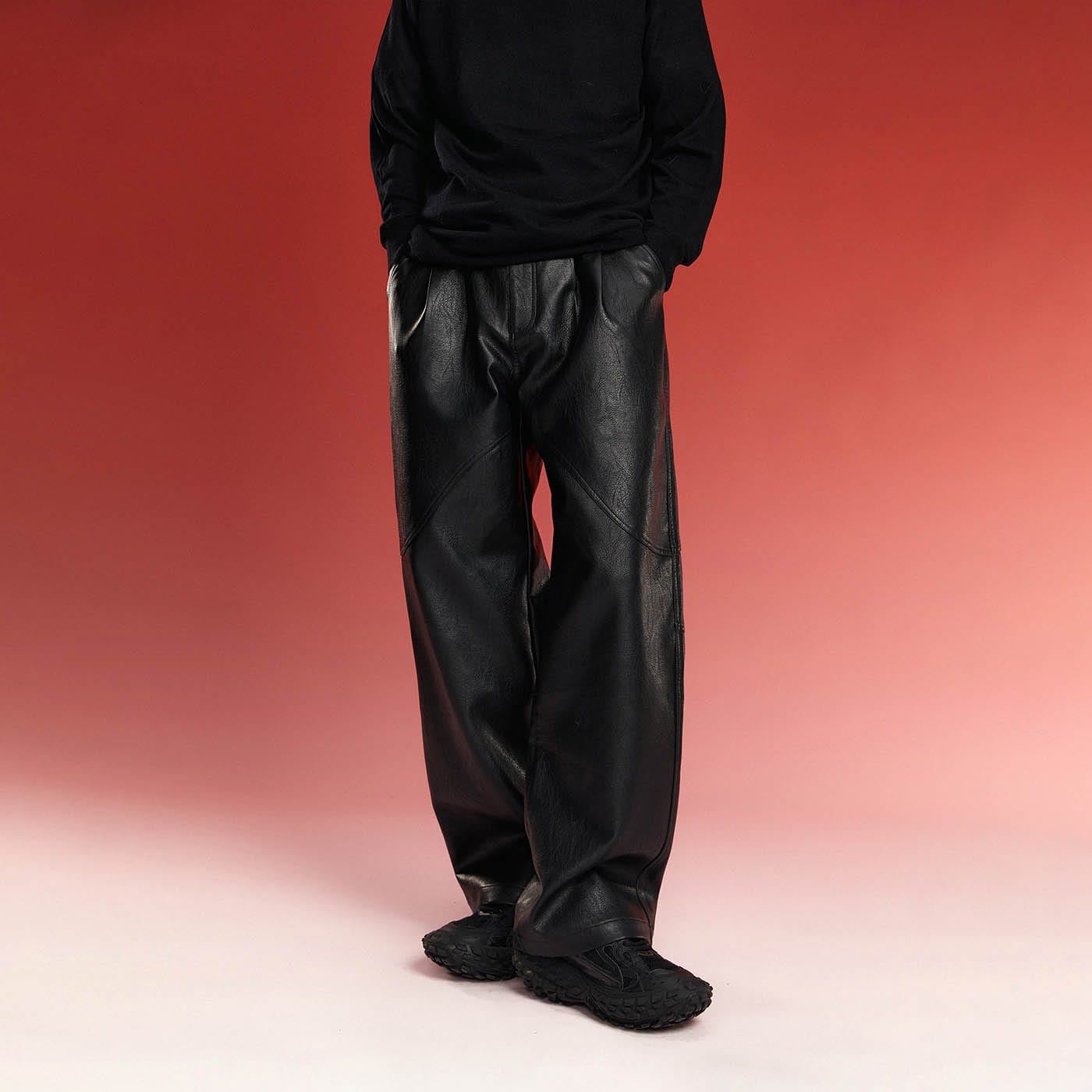 1997 POSTOFFICE Spliced Faux Leather Pants, premium urban and streetwear designers apparel on PROJECTISR.com, 1997 POSTOFFICE