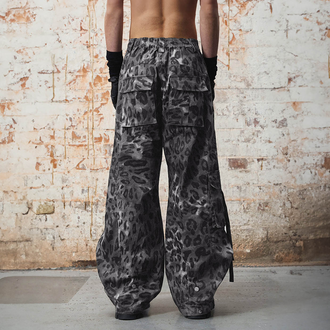 RELABEL Leopard Multi-Pocket Ribbon Cargo Pants, premium urban and streetwear designers apparel on PROJECTISR.com, RELABEL