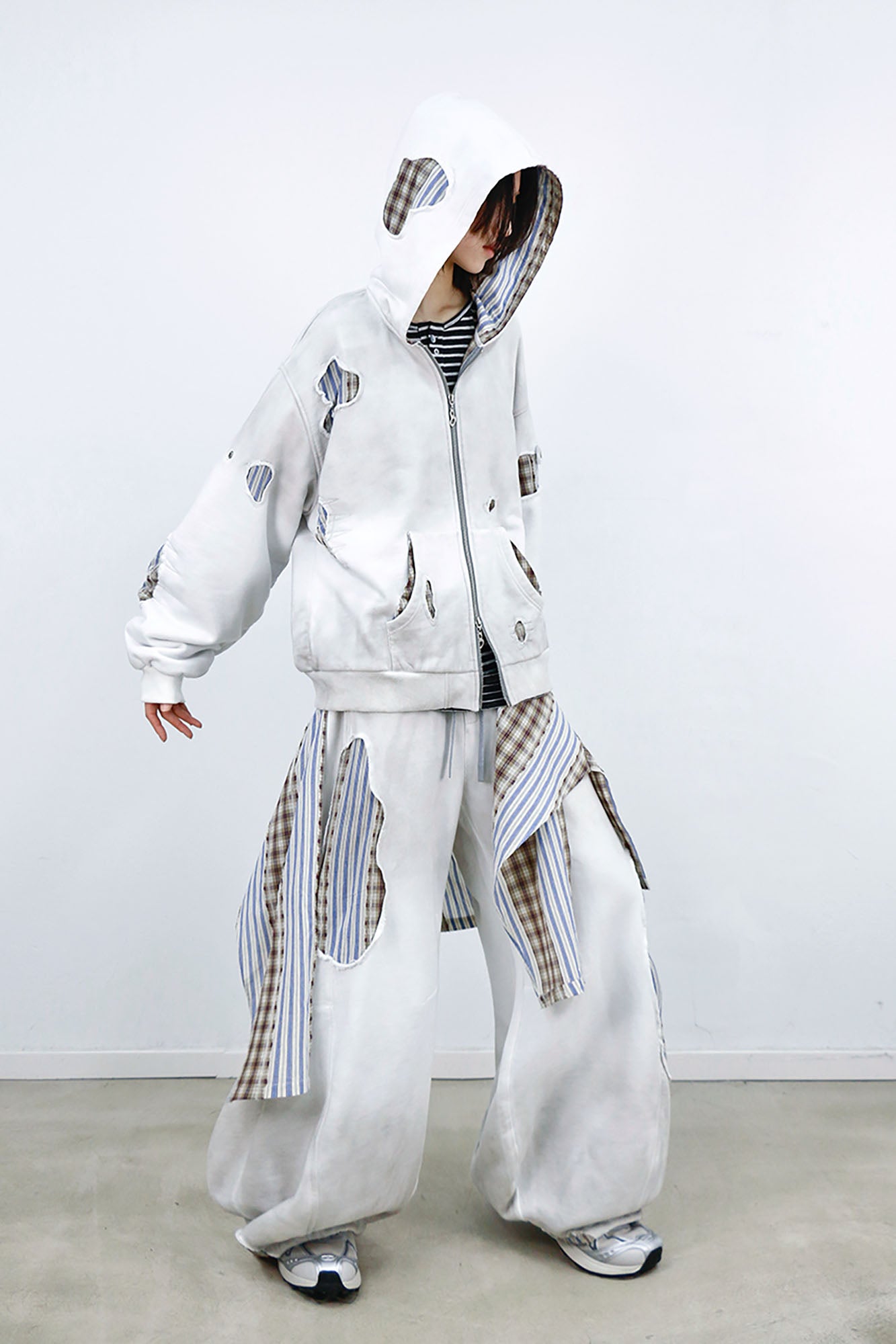 RELABEL Distressed Detachable Plaid Drape Sweatpants, premium urban and streetwear designers apparel on PROJECTISR.com, RELABEL