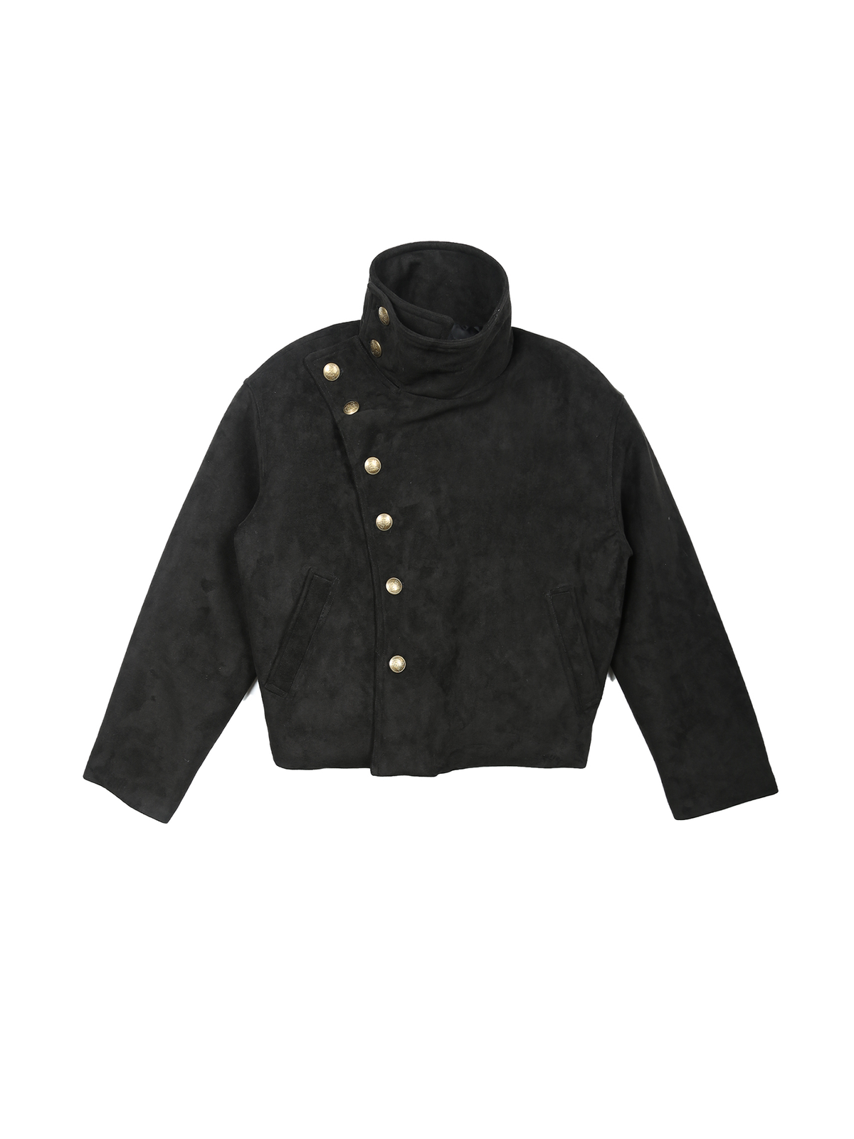 TRECLUB Collar Metal-Button Padded Suede Jacket, premium urban and streetwear designers apparel on PROJECTISR.com, TRECLUB