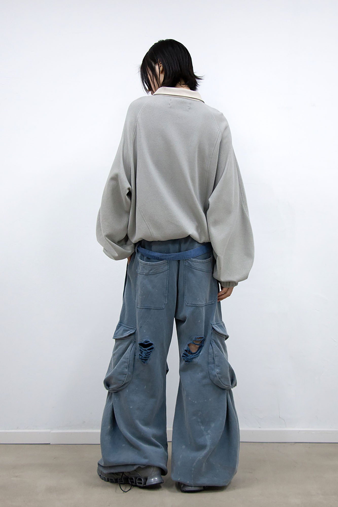 RELABEL Distressed Splatter Double-Waist Cargo Pants, premium urban and streetwear designers apparel on PROJECTISR.com, RELABEL