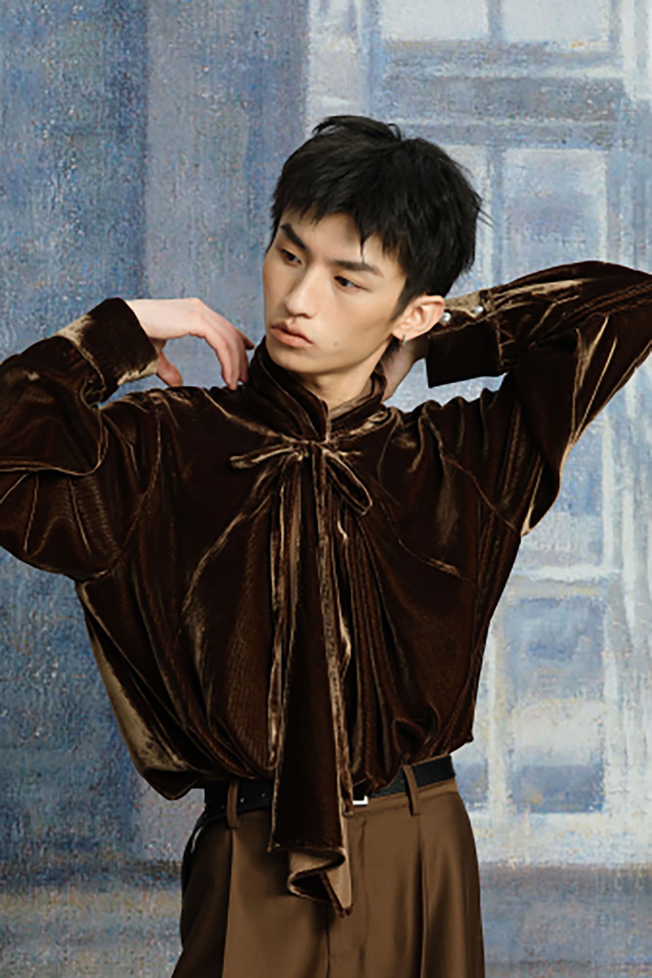 TUIMU Velvet Bow-Tie Blouse, premium urban and streetwear designers apparel on PROJECTISR.com, TUIMU