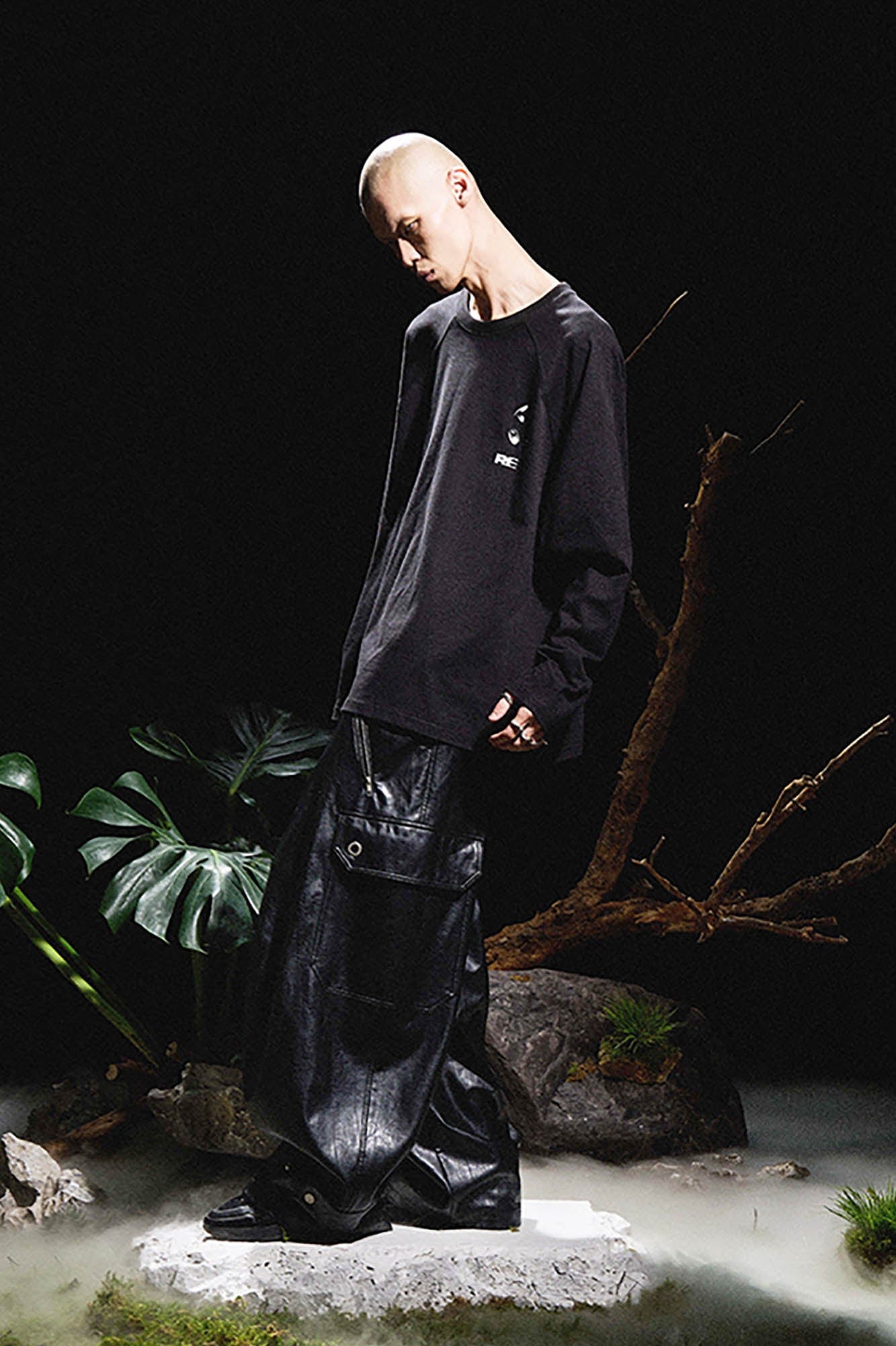 RELABEL Multi-Pocket Pleated Faux Leather Wide-Leg Pants, premium urban and streetwear designers apparel on PROJECTISR.com, RELABEL