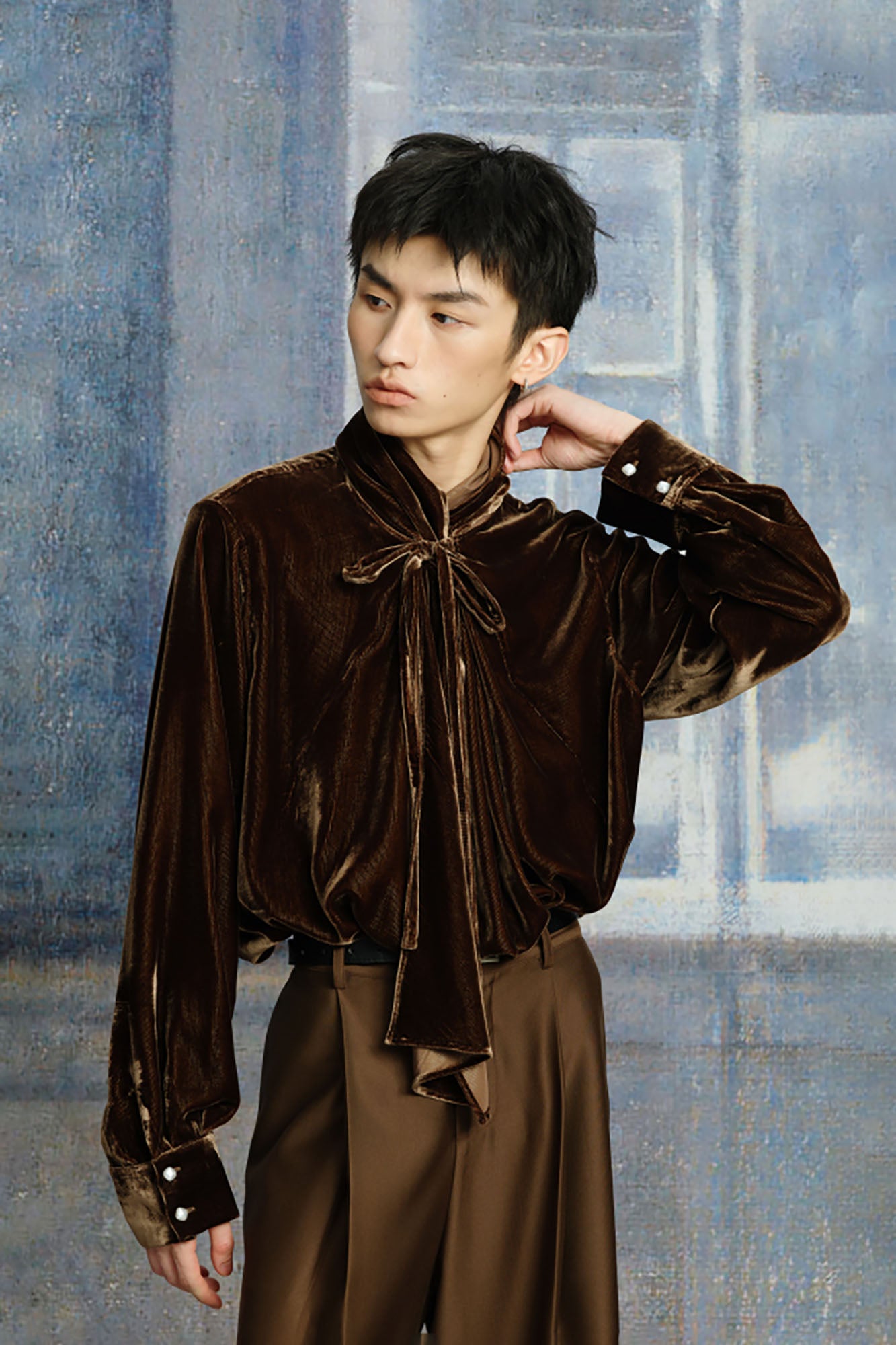 TUIMU Velvet Bow-Tie Blouse, premium urban and streetwear designers apparel on PROJECTISR.com, TUIMU