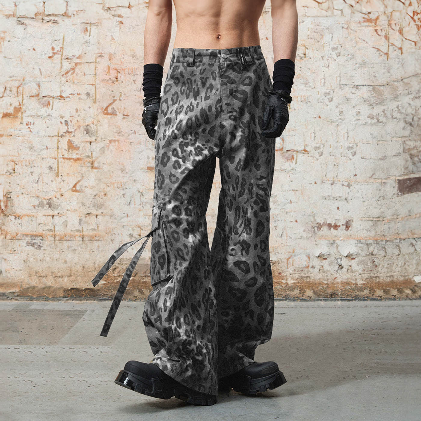 RELABEL Leopard Multi-Pocket Ribbon Cargo Pants, premium urban and streetwear designers apparel on PROJECTISR.com, RELABEL