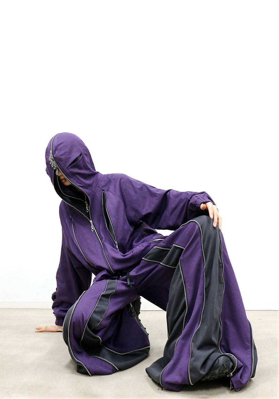 RELABEL Layered Multi-Zip Drawstring Sweatpants Purple