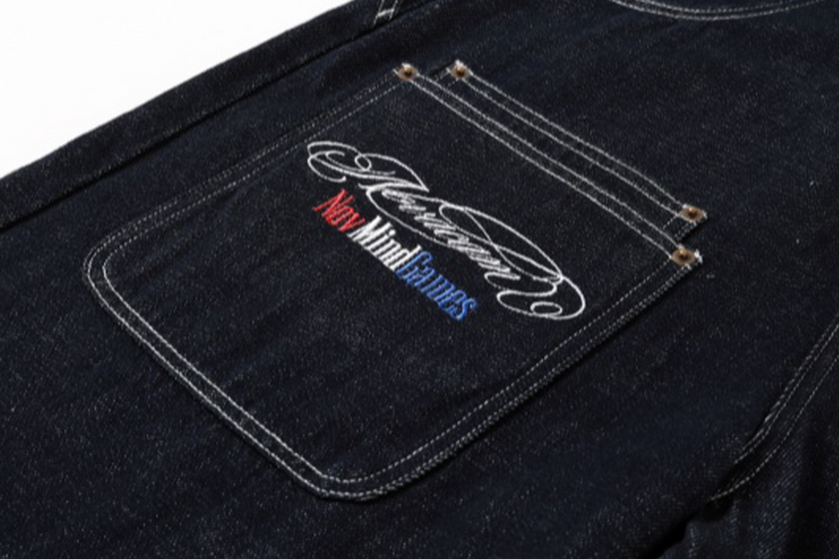 NOVACAM Retro Embroidered Logo Curved Raw Selvedge Jeans