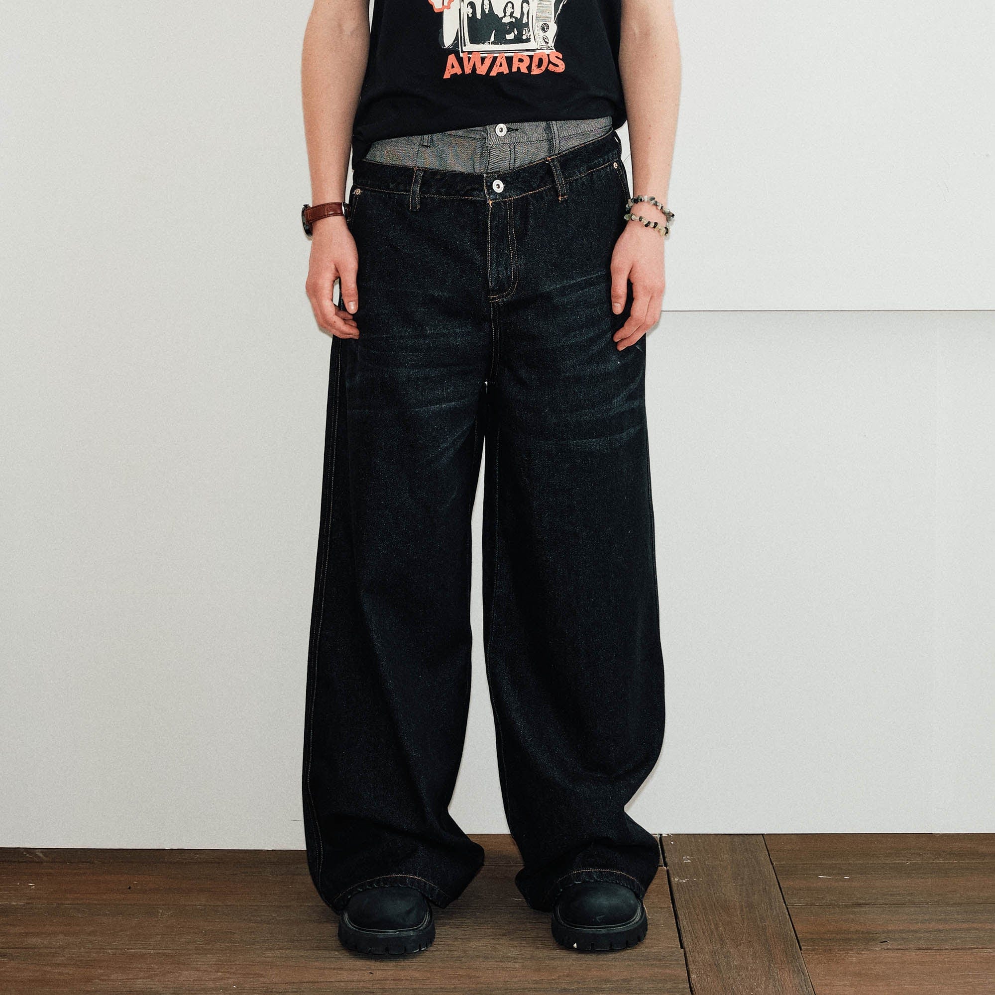 KREATE Washed Double-Waist Jeans, premium urban and streetwear designers apparel on PROJECTISR.com, KREATE