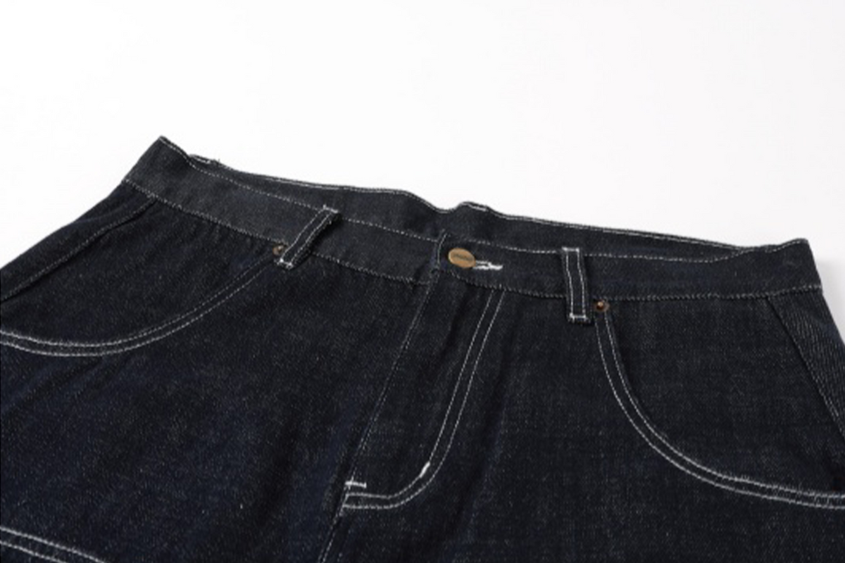 NOVACAM Retro Embroidered Logo Curved Raw Selvedge Jeans
