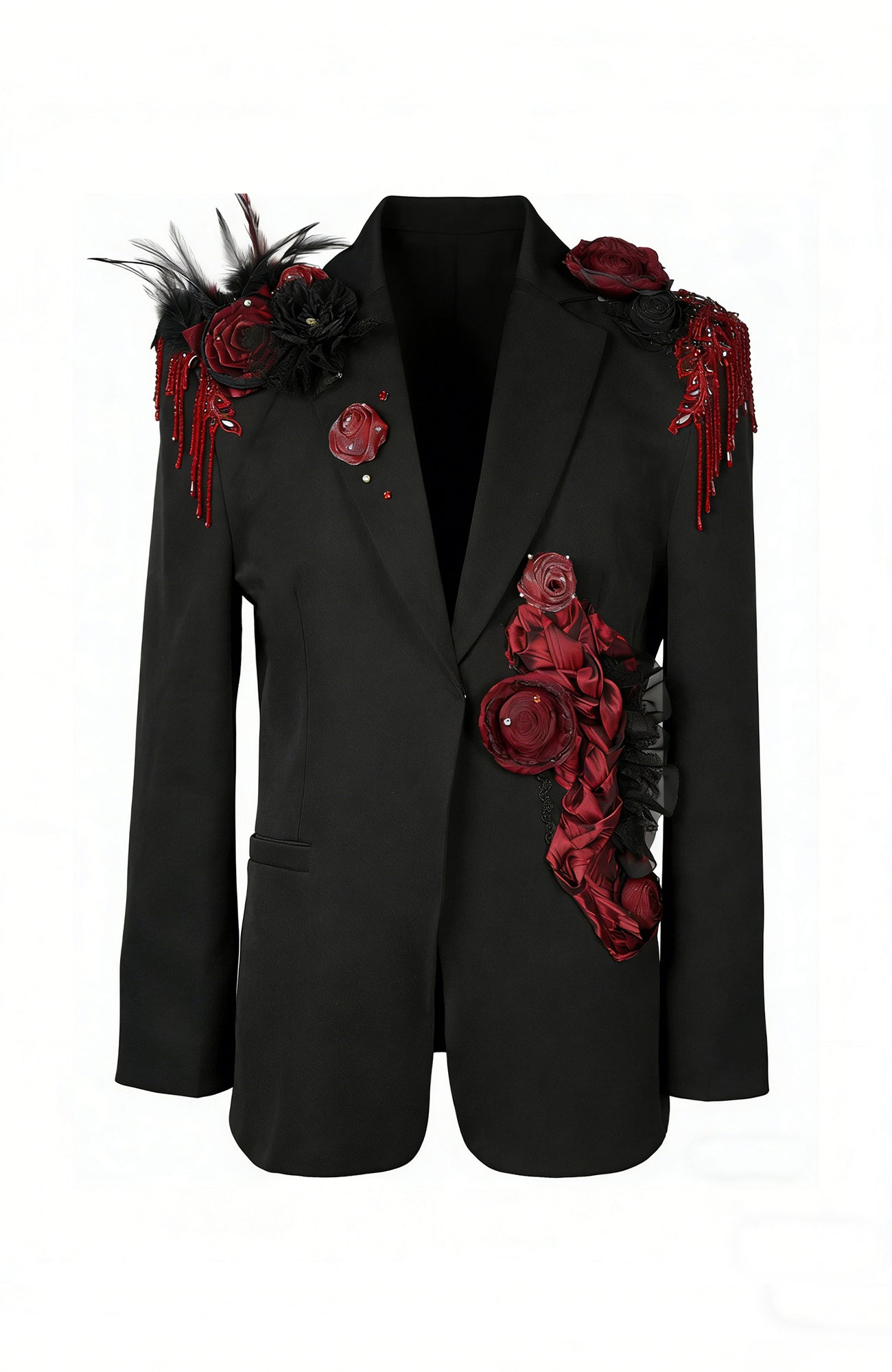 SHANG JIE Rose Embellished Tuxedo Blazer