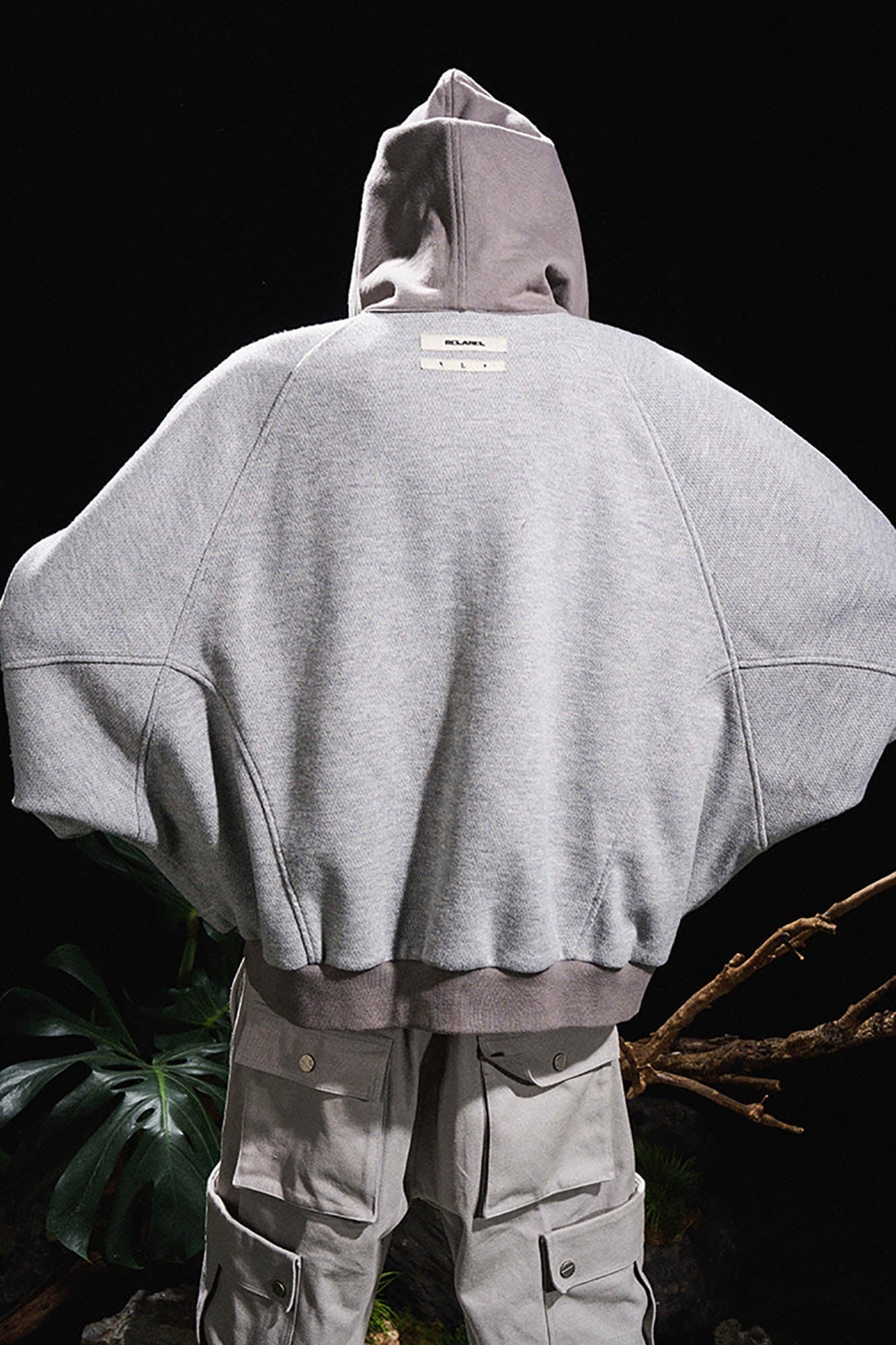 RELABEL Spliced Batwing Oversized Zip-Up Hoodie, premium urban and streetwear designers apparel on PROJECTISR.com, RELABEL