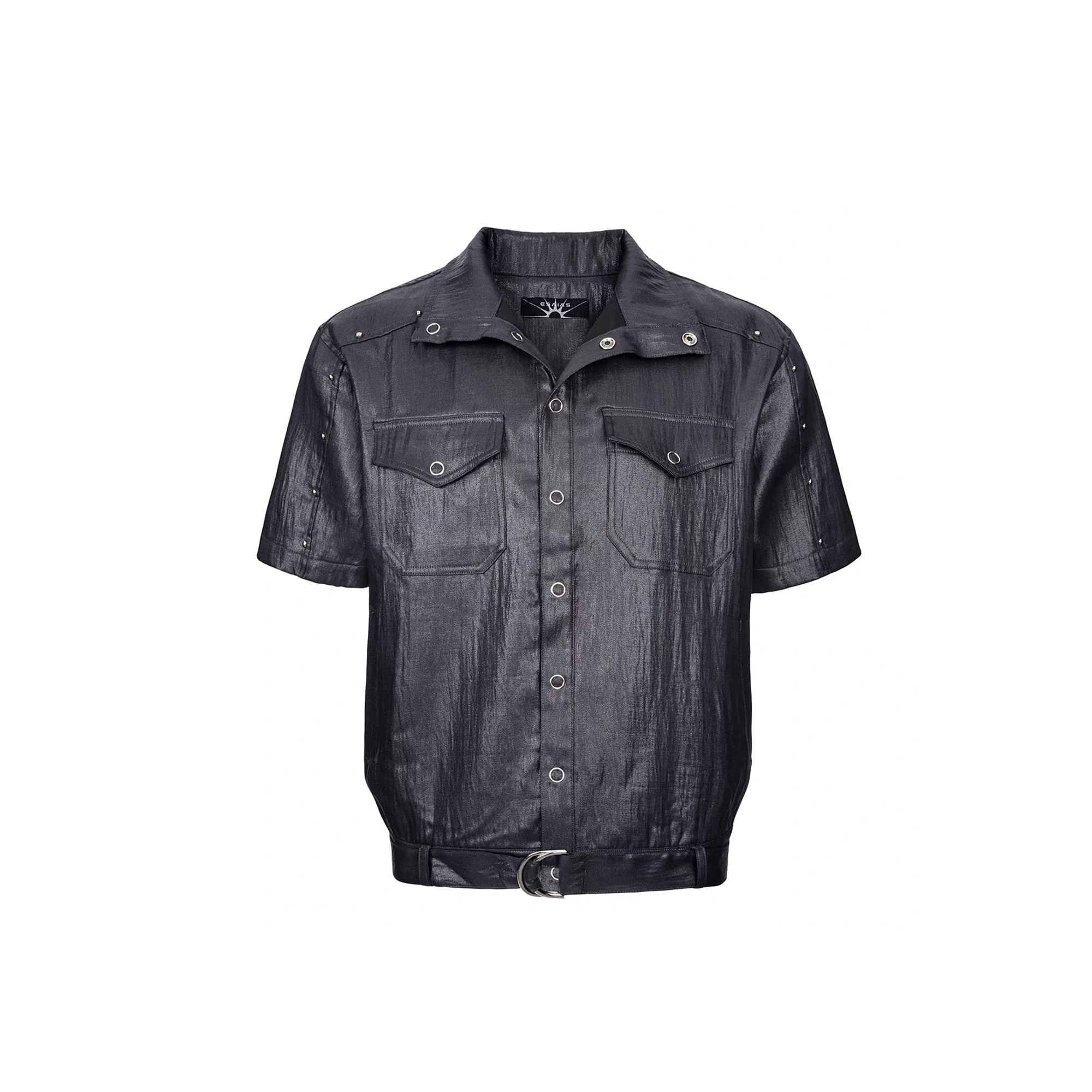 ESAIAS Studded Waxed Linen Belted Half Shirt