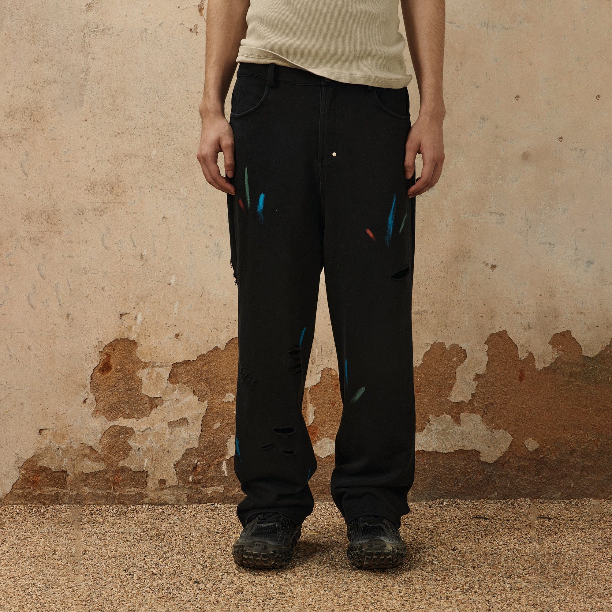 OVDY Classic Paint-Splattered Ripped Pants, premium urban and streetwear designers apparel on PROJECTISR.com, OVDY