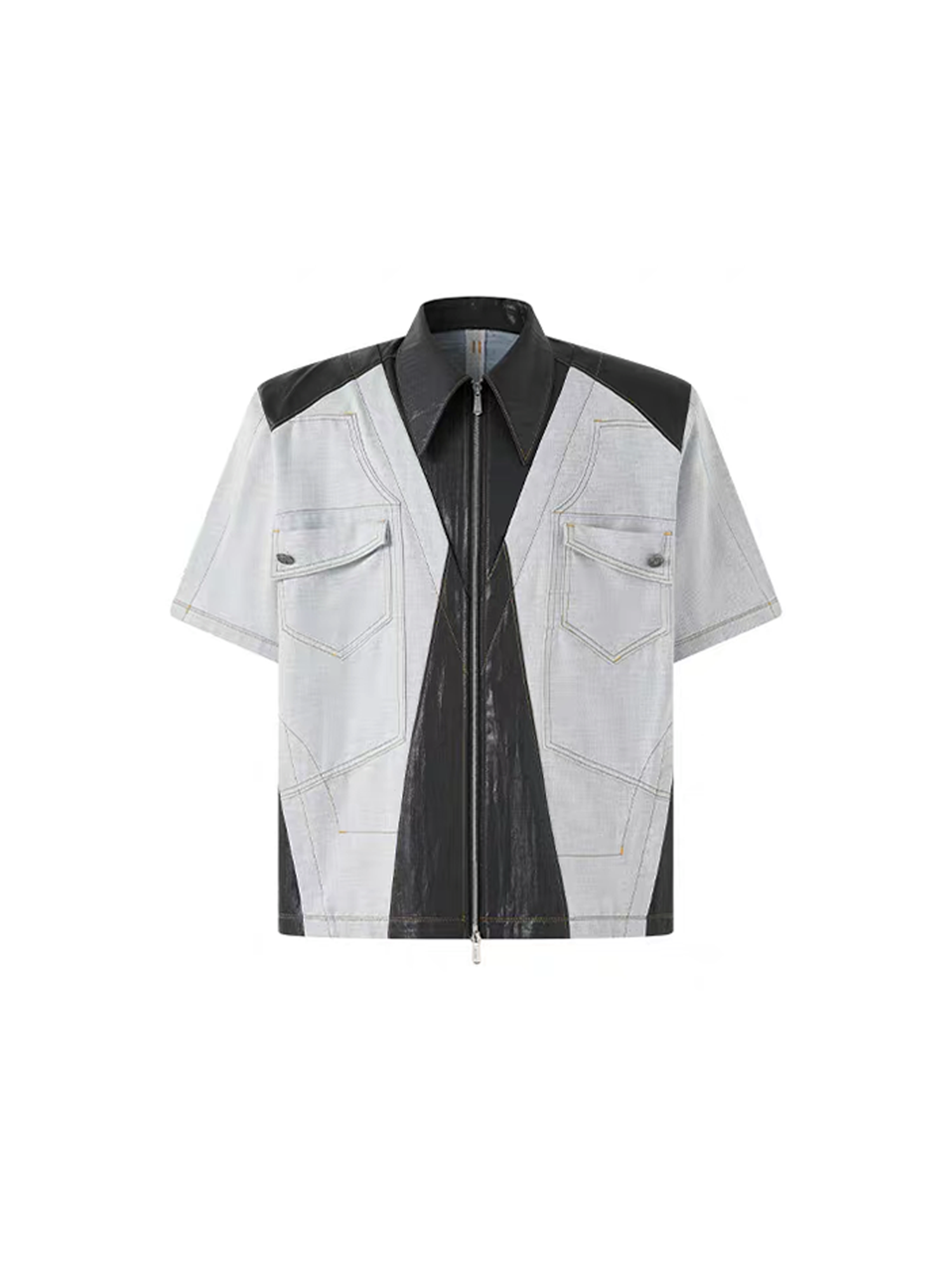 TIWILLTANG Contrast Stitch Paneled Zip-Up Half Shirt