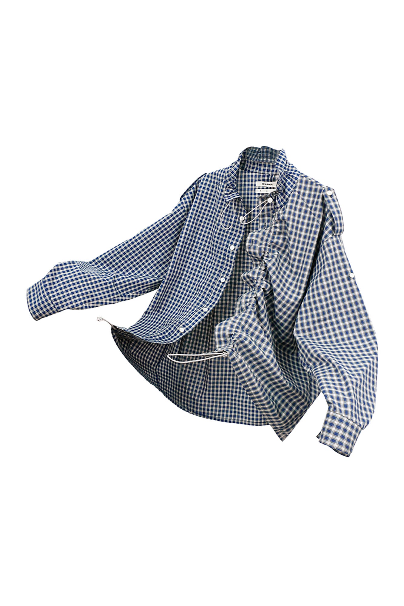 RELABEL Ruched Contrast Gingham Drawstring Shirt, premium urban and streetwear designers apparel on PROJECTISR.com, RELABEL