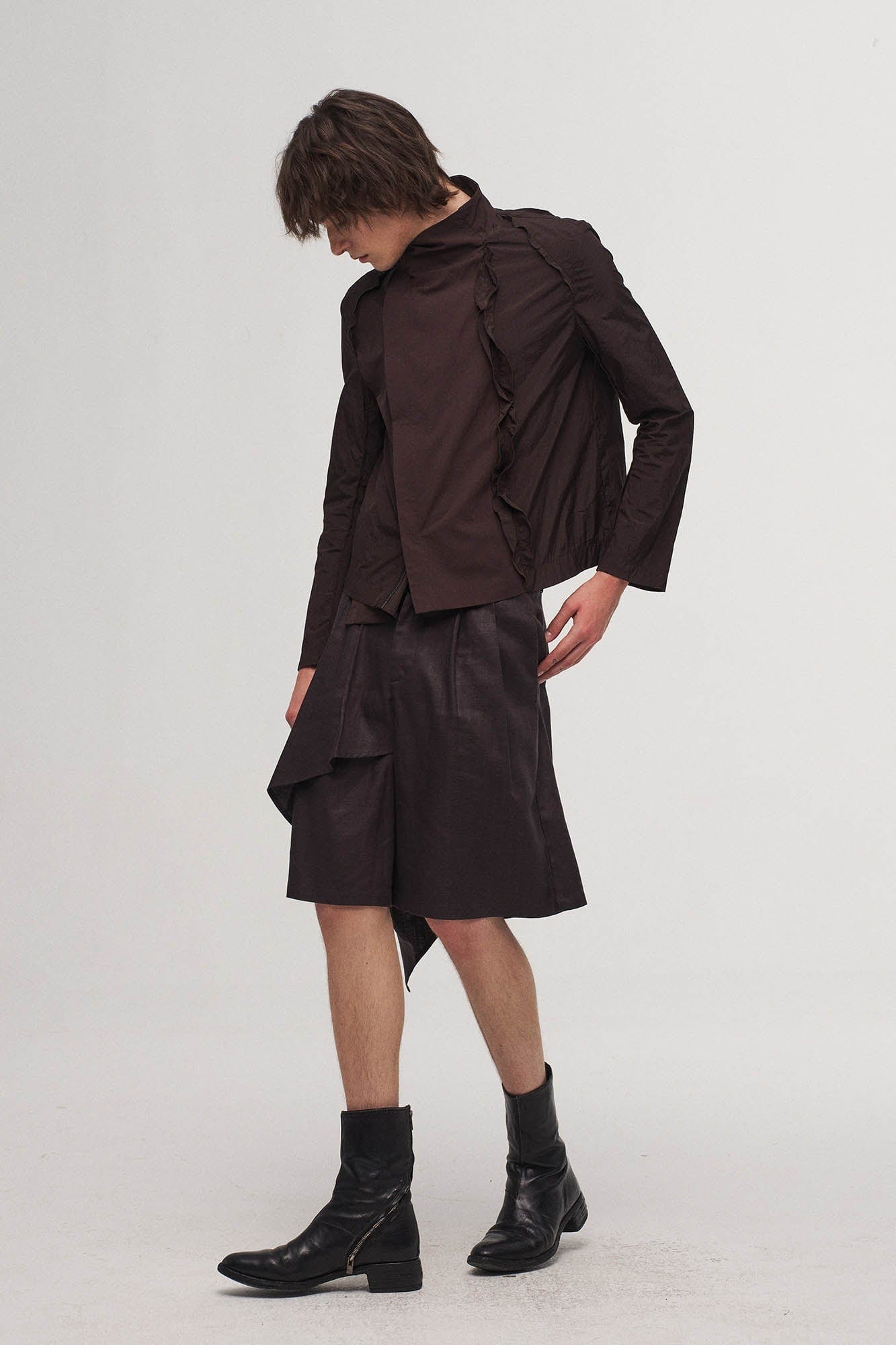 ILNya Nieternite Nifutur Asymmetrical Draped Pleated Shorts, premium urban and streetwear designers apparel on PROJECTISR.com, ILNya Nieternite Nifutur