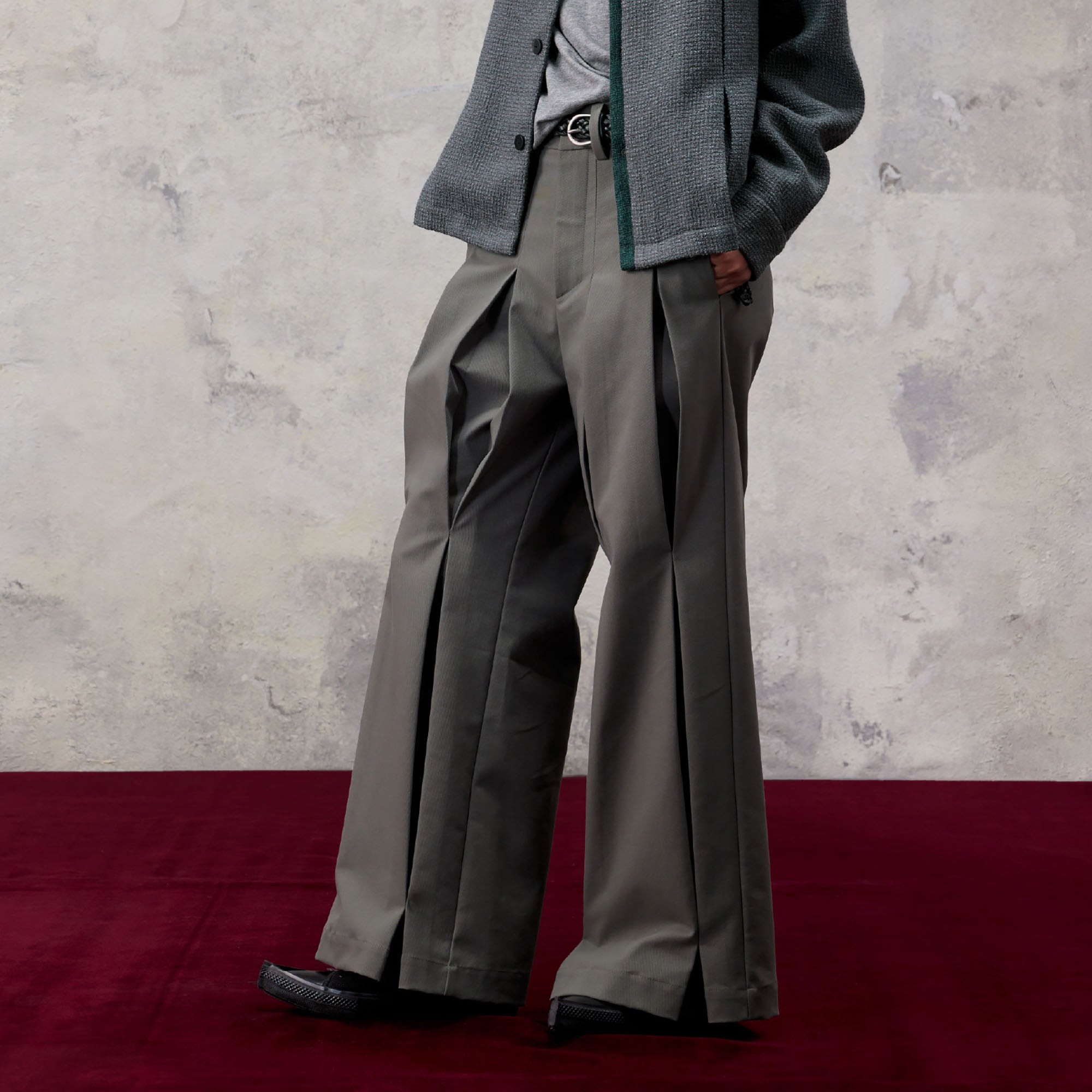 ALVNG AR ANTS Double Pleat Panel Wide-Leg Trousers
