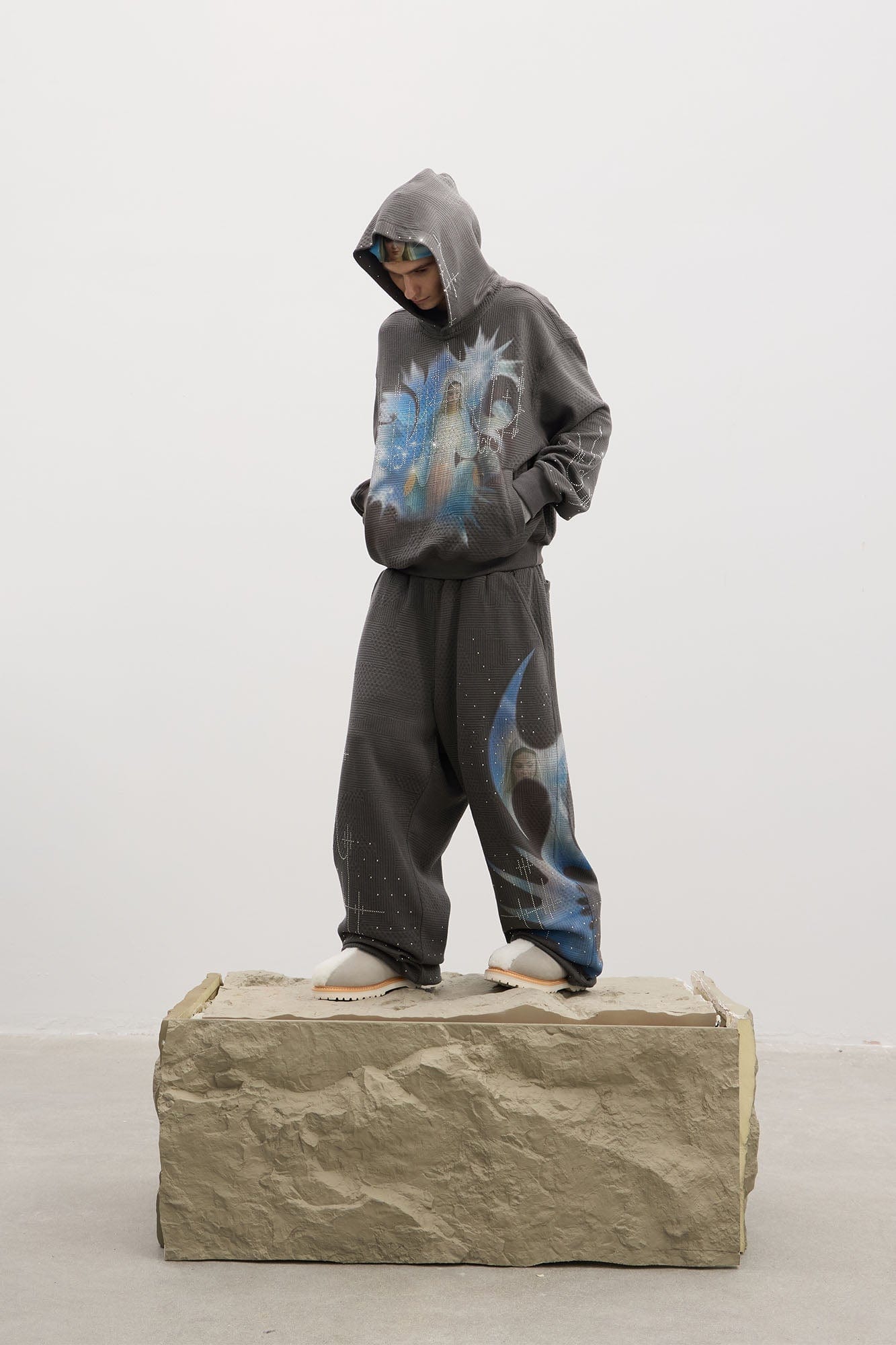DND4DES Virgin Mary Graphic Rhinestone Sweatpants, premium urban and streetwear designers apparel on PROJECTISR.com, DND4DES