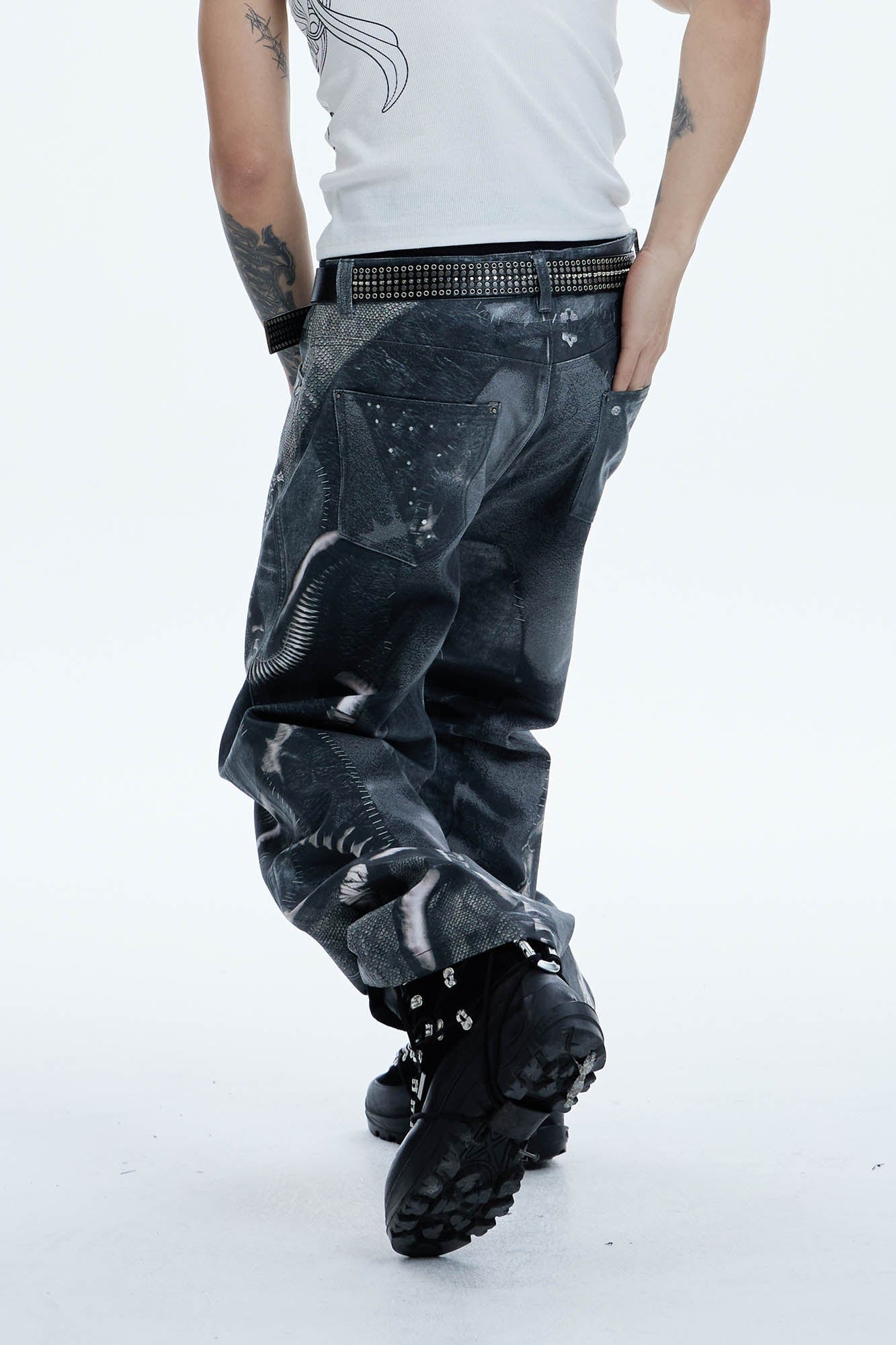 DND4DES Industrial Pipe Lace-Up Graphic Baggy Jeans, premium urban and streetwear designers apparel on PROJECTISR.com, DND4DES