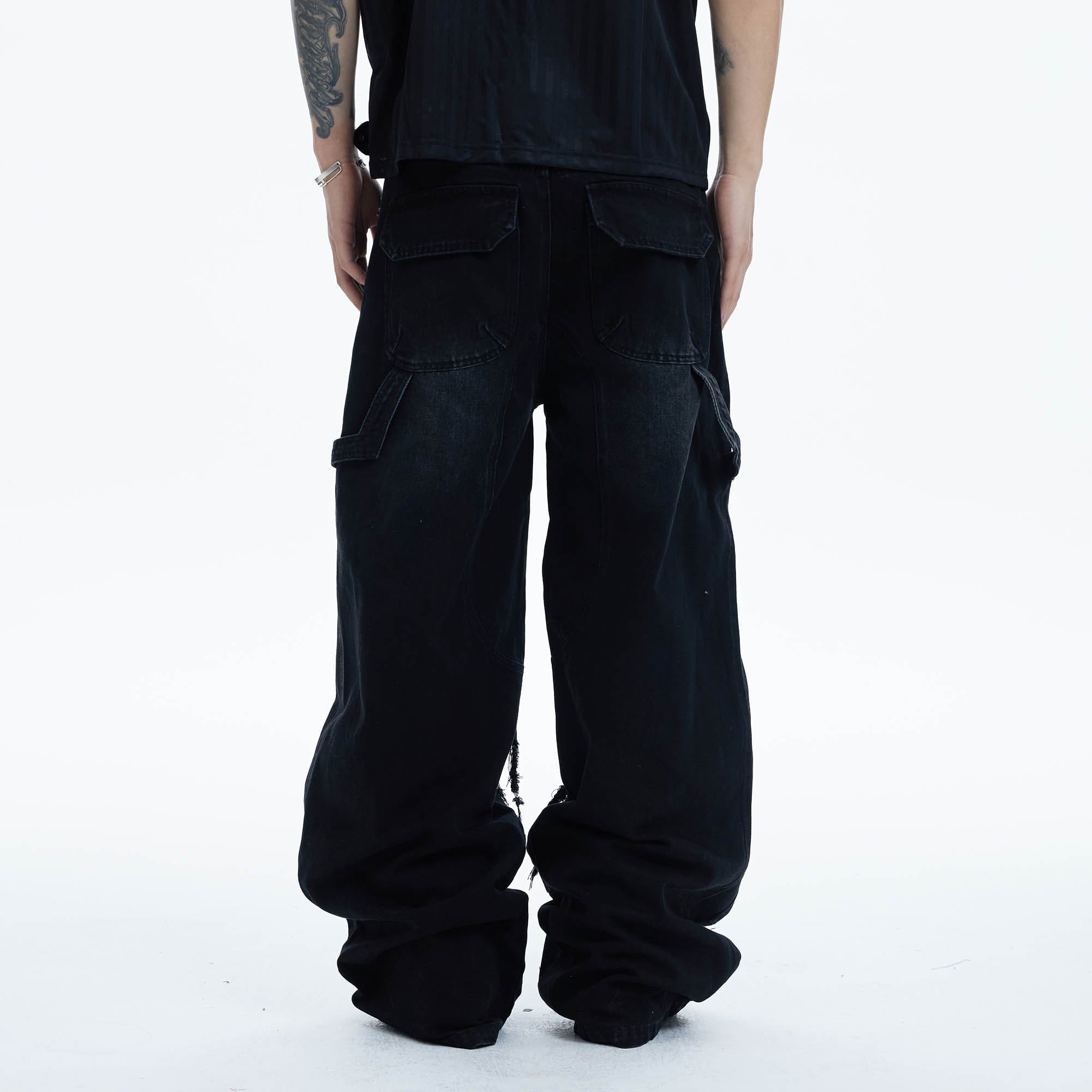 DND4DES Shredded Rivet-Paneled Baggy Jeans, premium urban and streetwear designers apparel on PROJECTISR.com, DND4DES