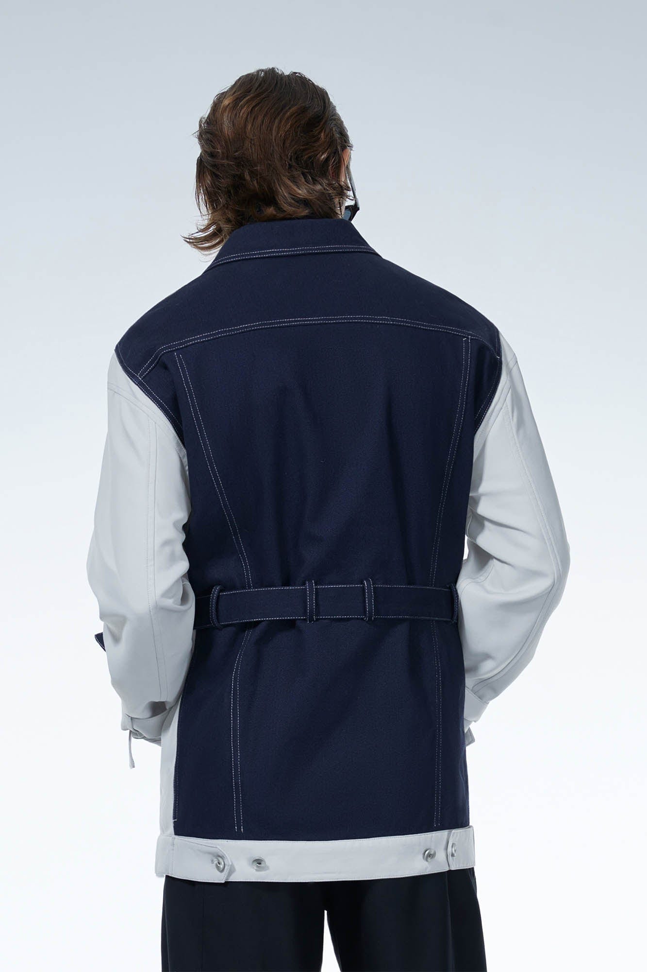 LOSTNFOUND Spliced Stitch Strappy Jacket, premium urban and streetwear designers apparel on PROJECTISR.com, LOSTNFOUND