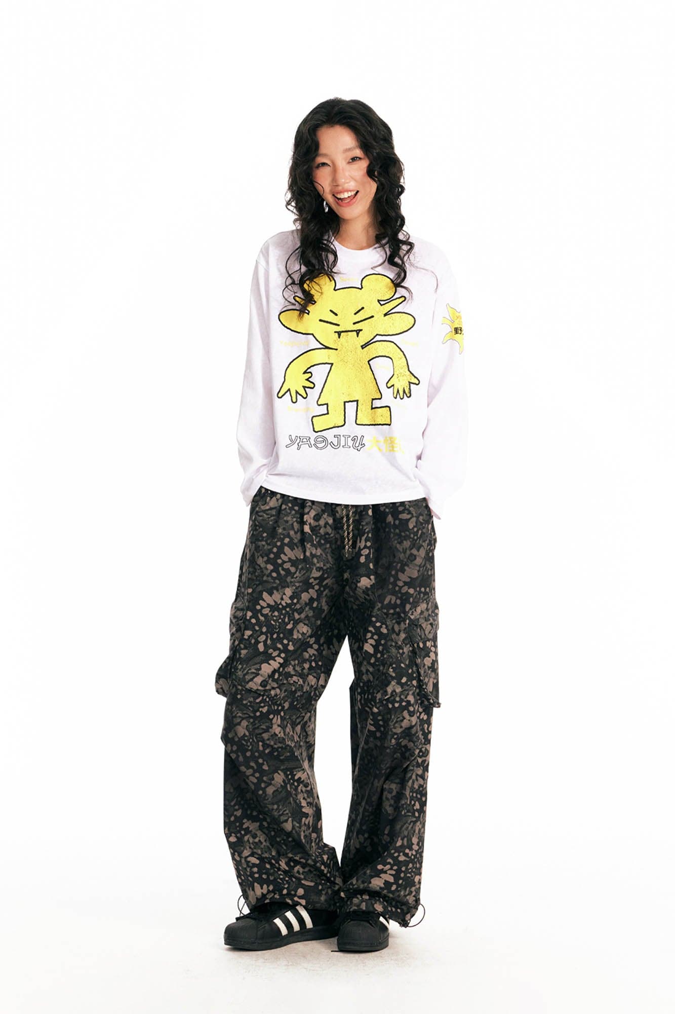 1997 POSTOFFICE Splatter Camo Crinkled Drawstring Cargo Pants, premium urban and streetwear designers apparel on PROJECTISR.com, 1997 POSTOFFICE