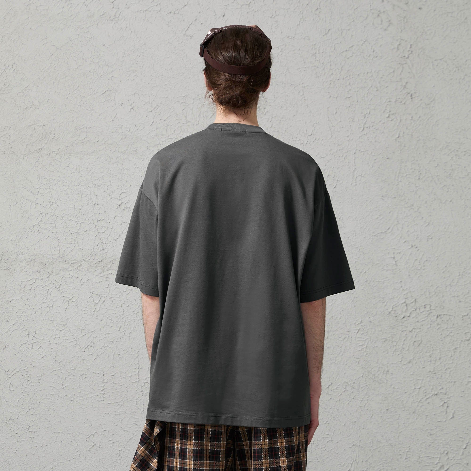 ORGANIC EMOTION Asymmetrical Pleated Script Graphic T-Shirt, premium urban and streetwear designers apparel on PROJECTISR.com, ORGANIC EMOTION