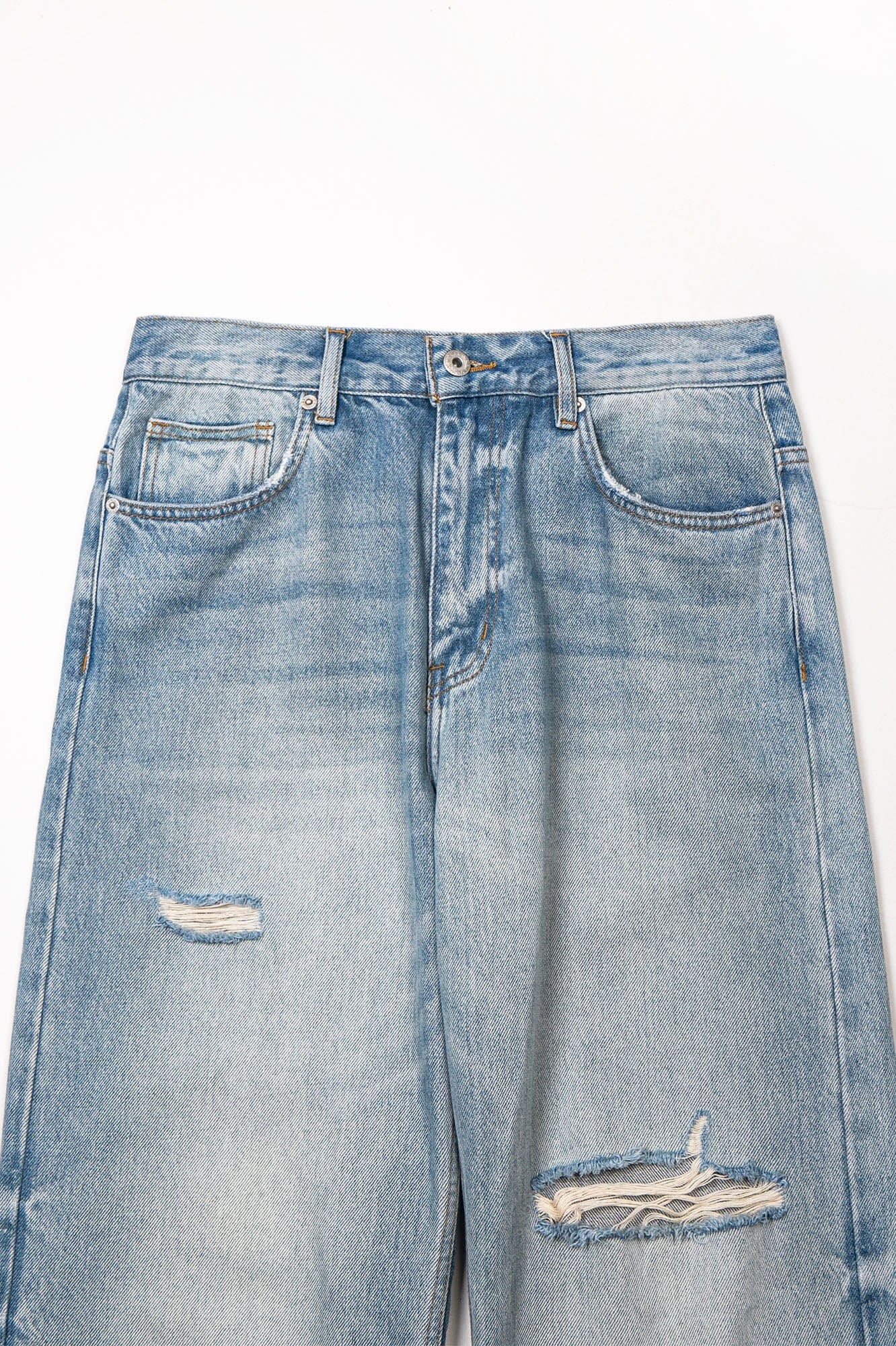 LEONSENSE Washed Ripped Frayed Straight-Leg Jeans, premium urban and streetwear designers apparel on PROJECTISR.com, LEONSENSE