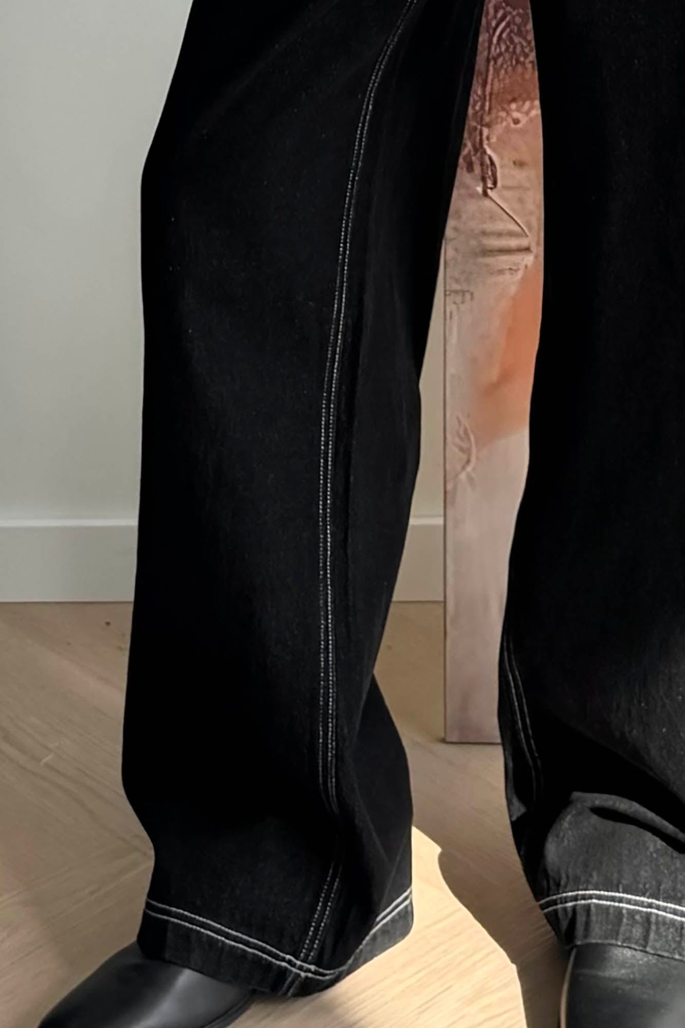 KREATE Floral Embroidered Spliced Wide-Leg Jeans, premium urban and streetwear designers apparel on PROJECTISR.com, KREATE