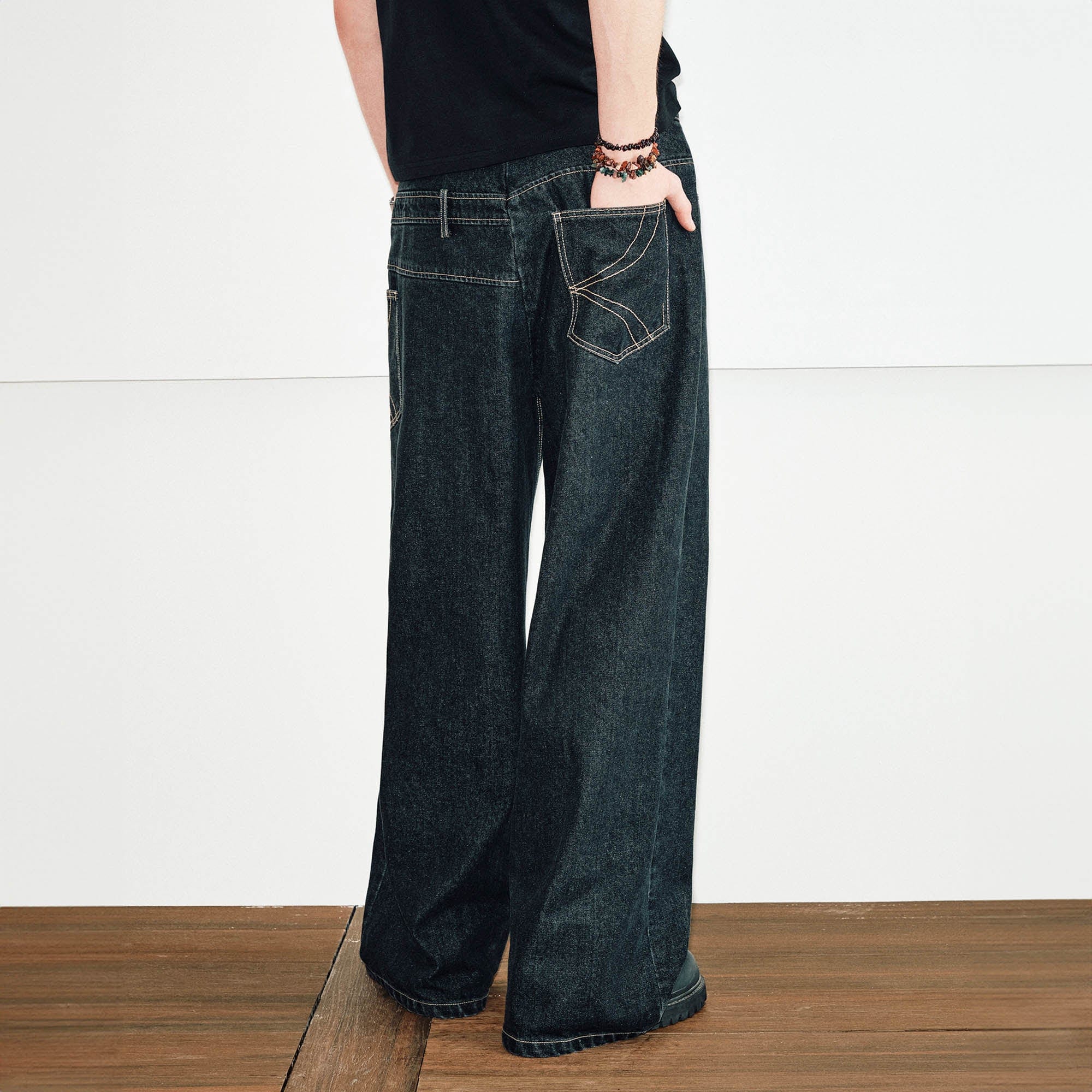 KREATE Misaligned Deconstructed Straight-Leg Jeans, premium urban and streetwear designers apparel on PROJECTISR.com, KREATE