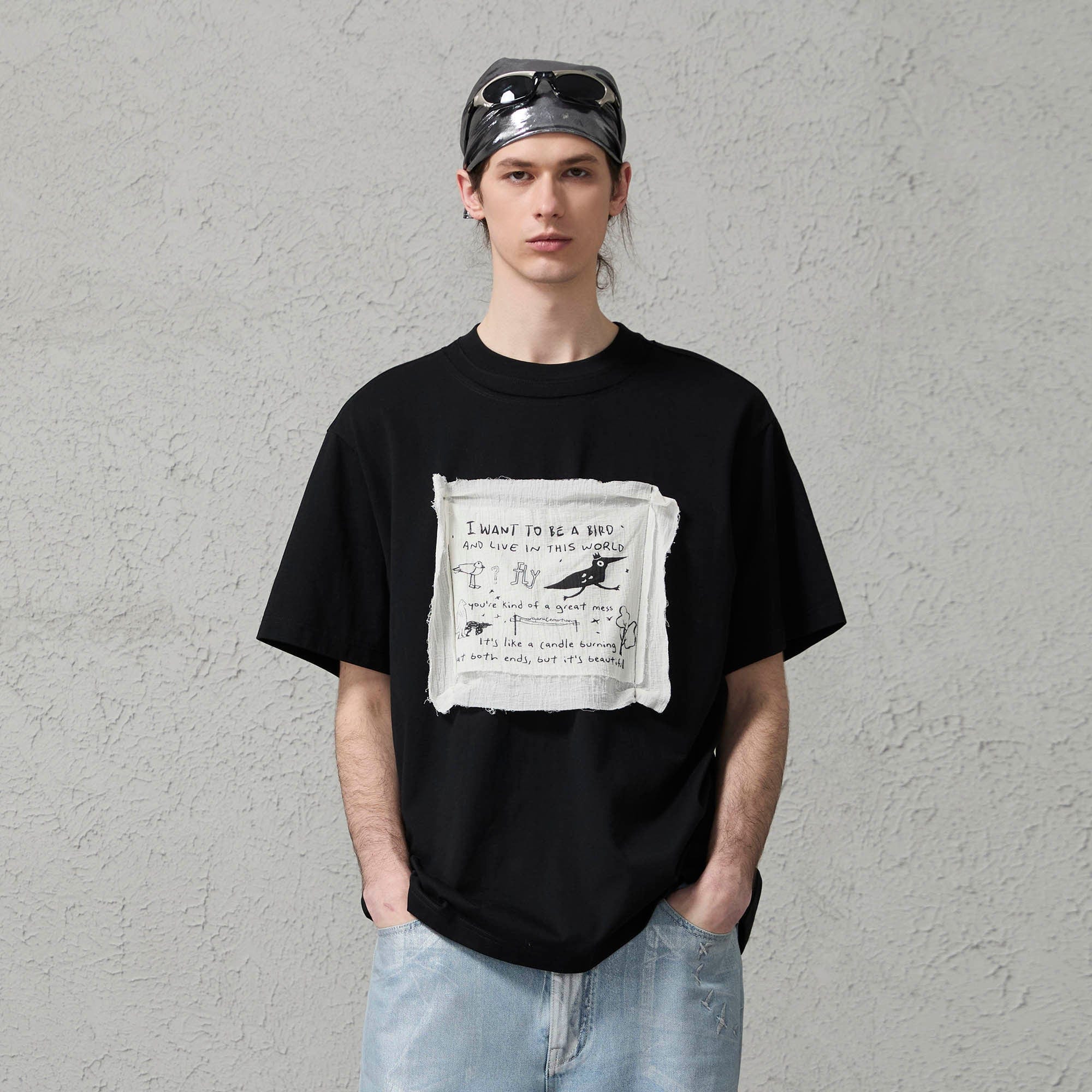 ORGANIC EMOTION Script Patchwork Sorona T-Shirt, premium urban and streetwear designers apparel on PROJECTISR.com, ORGANIC EMOTION