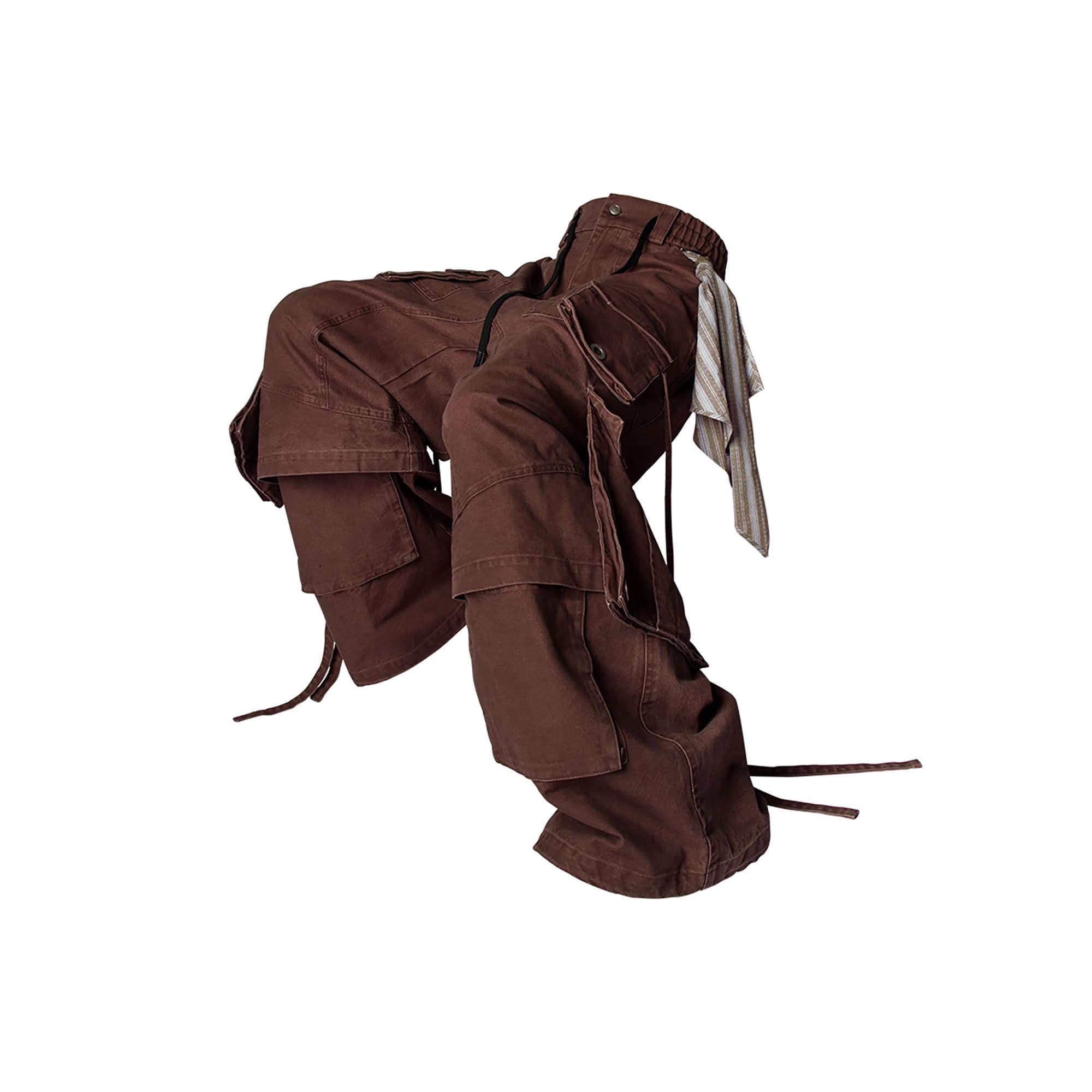 RELABEL Multi-Pocket Detachable Scarf Distressed Cargo Coffee, premium urban and streetwear designers apparel on PROJECTISR.com, RELABEL