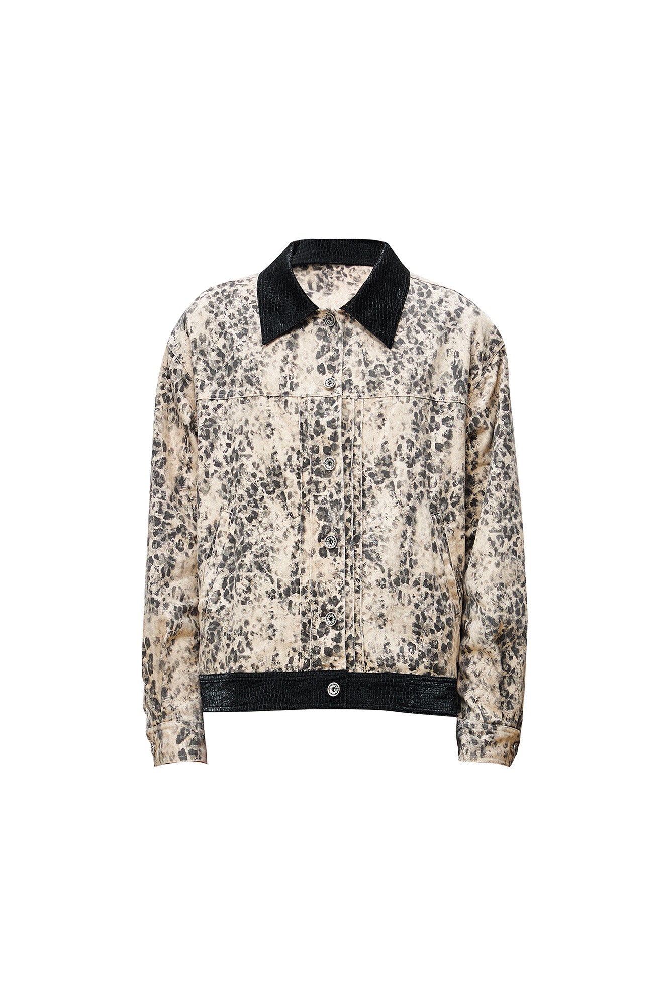 OIPWORD Retro Leopard Contrast-Collar Denim Jacket, premium urban and streetwear designers apparel on PROJECTISR.com, OIPWORD