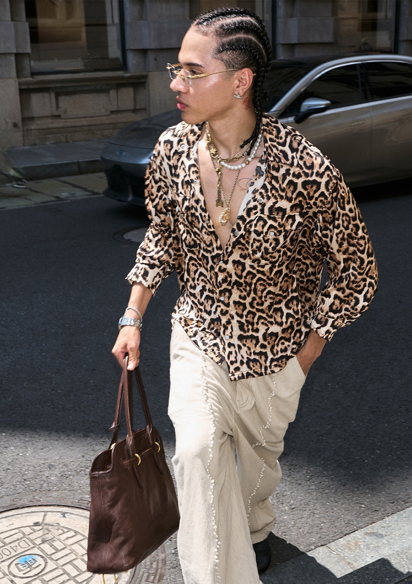 STEEPC Leopard Pearl Embellished Boxy Shirt, premium urban and streetwear designers apparel on PROJECTISR.com, STEEPC