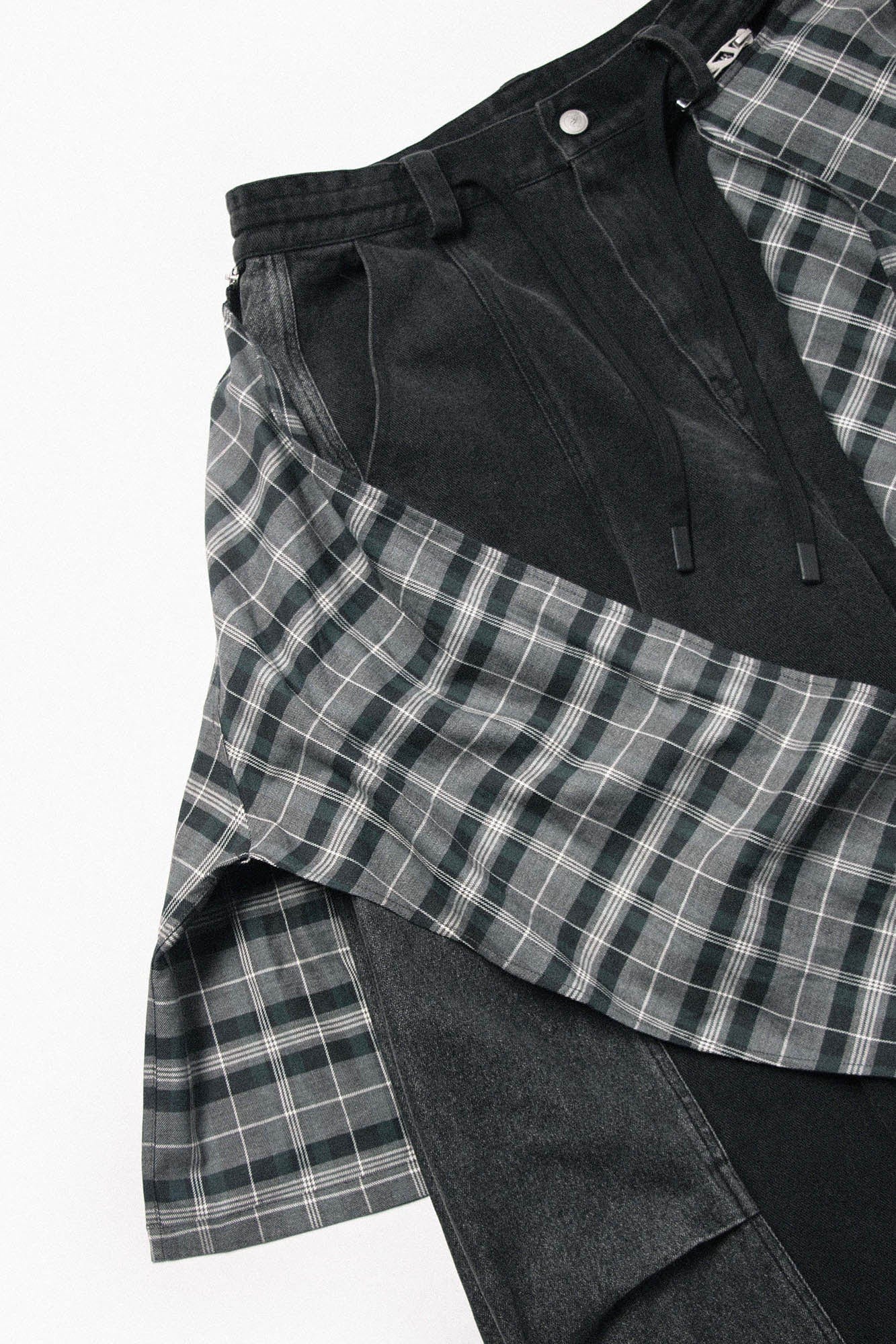 RELABEL Detachable Plaid Back Flap Spliced Jeans, premium urban and streetwear designers apparel on PROJECTISR.com, RELABEL