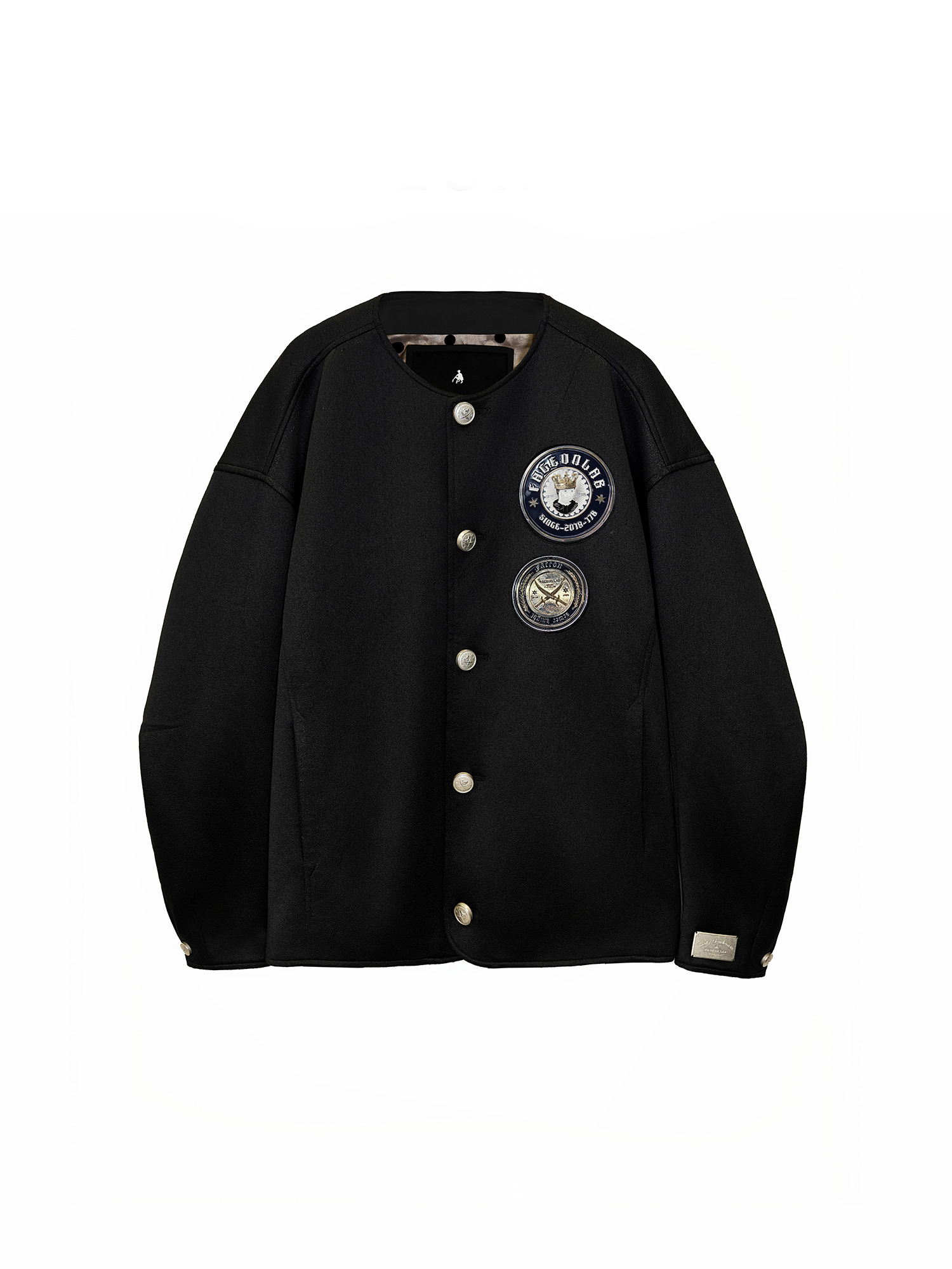FACEONLAB Badge-Patch Crew-Neck Oversized Jacket