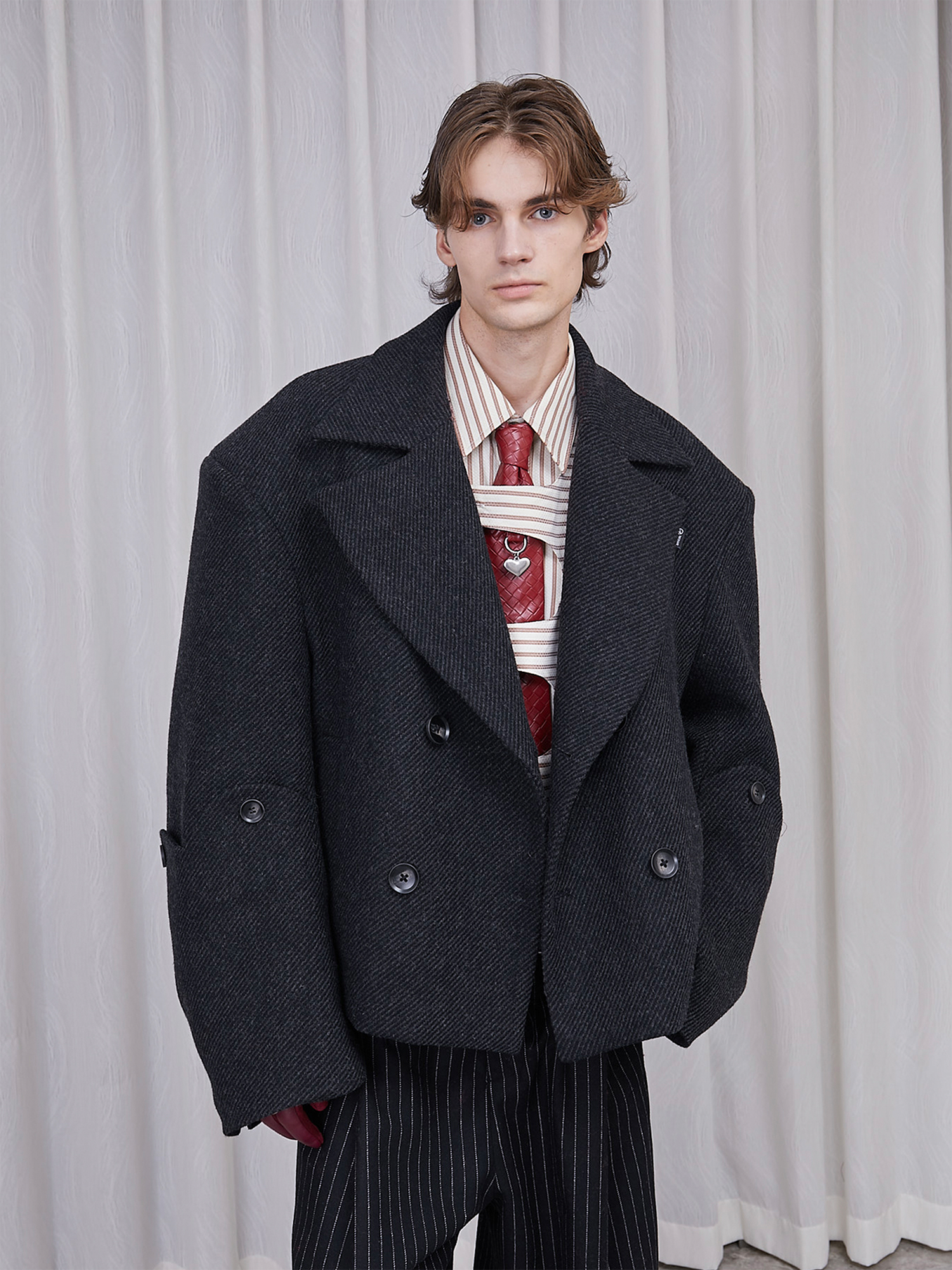 ASSEEN Double-Breast Wool-Blend Oversized Coat