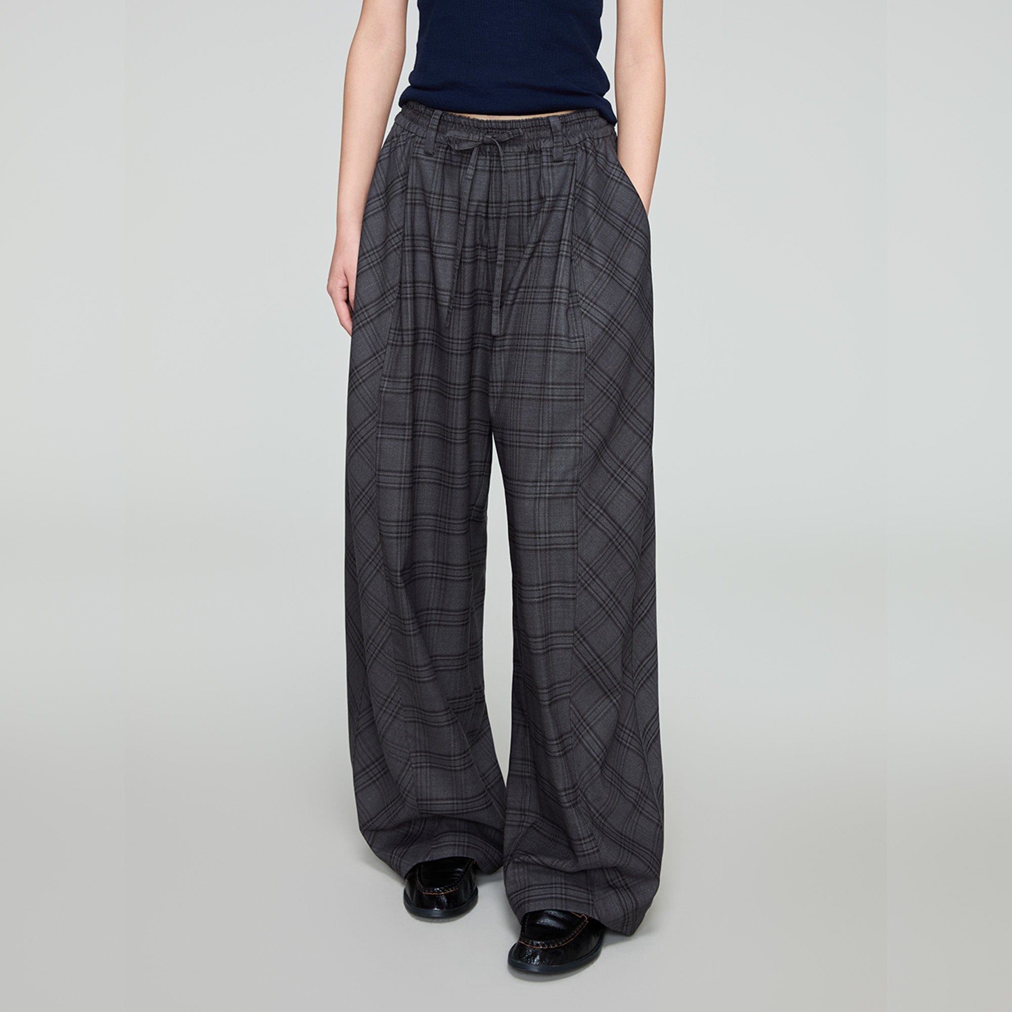 OPICLOTH Retro Paneled Plaid Drawstring Oversized Pants, premium urban and streetwear designers apparel on PROJECTISR.com, OPICLOTH