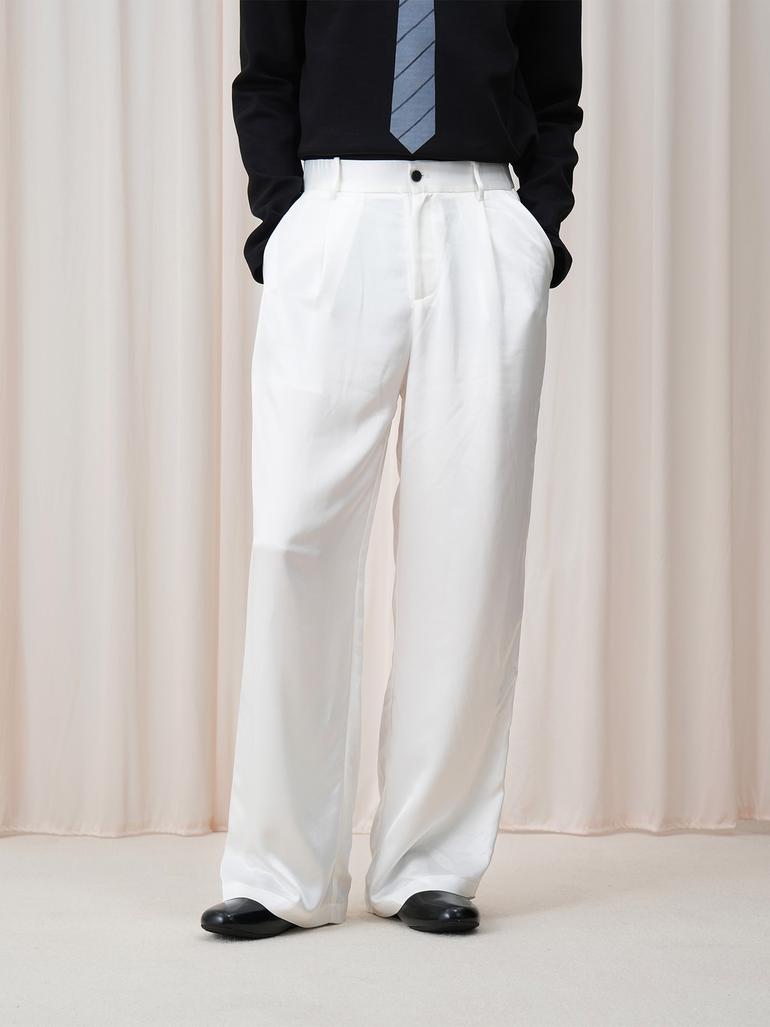 OUYANG WENJUN Minimal Satin Wide-Leg Pants, premium urban and streetwear designers apparel on PROJECTISR.com, OUYANG WENJUN