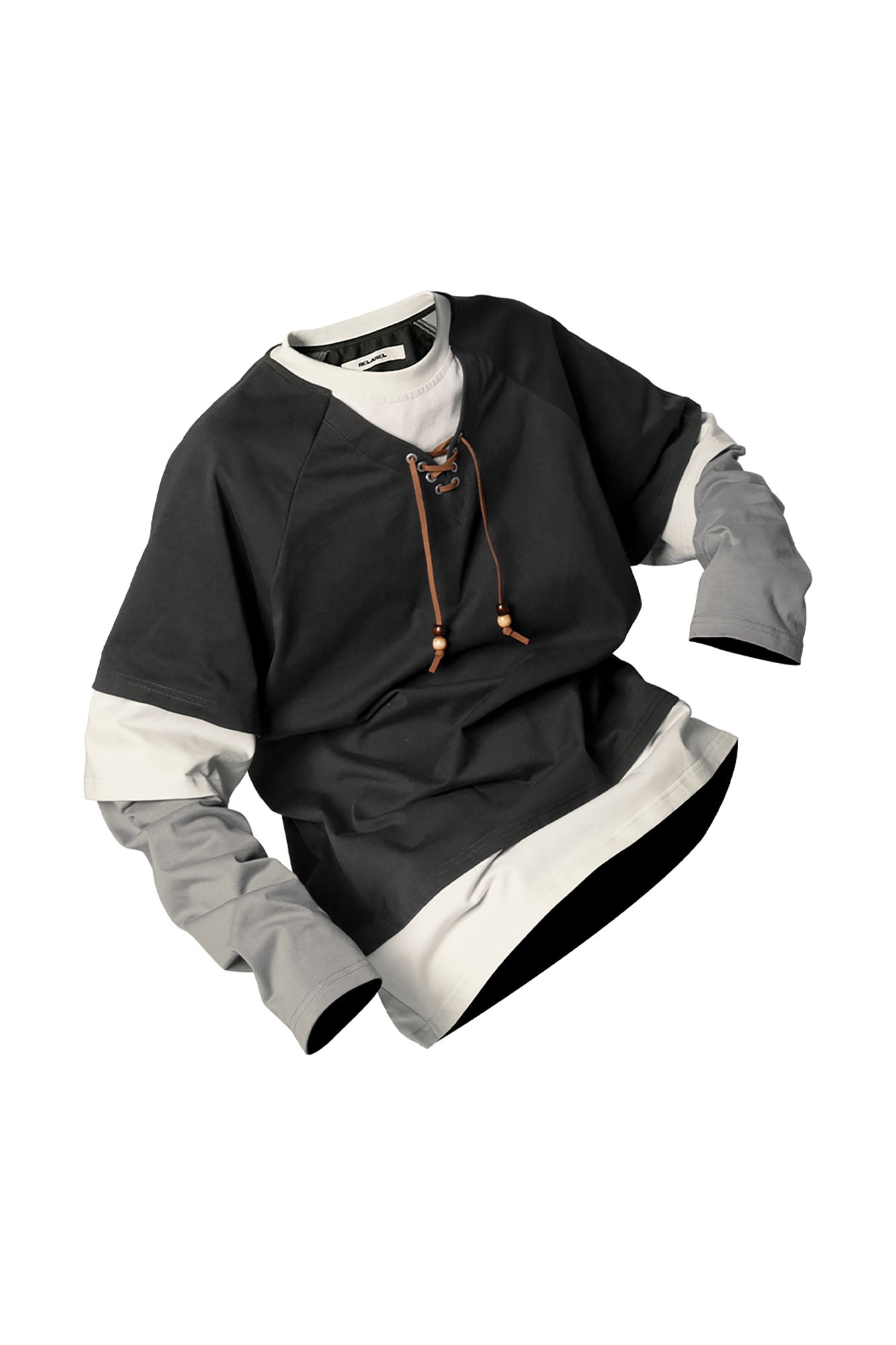 RELABEL Layered Lace-Up Sweatshirt Gray, premium urban and streetwear designers apparel on PROJECTISR.com, RELABEL